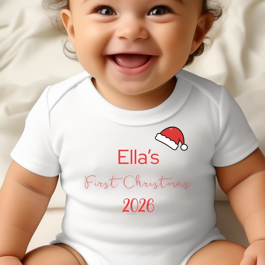 Baby grow, vest or bib with a Santa hat design