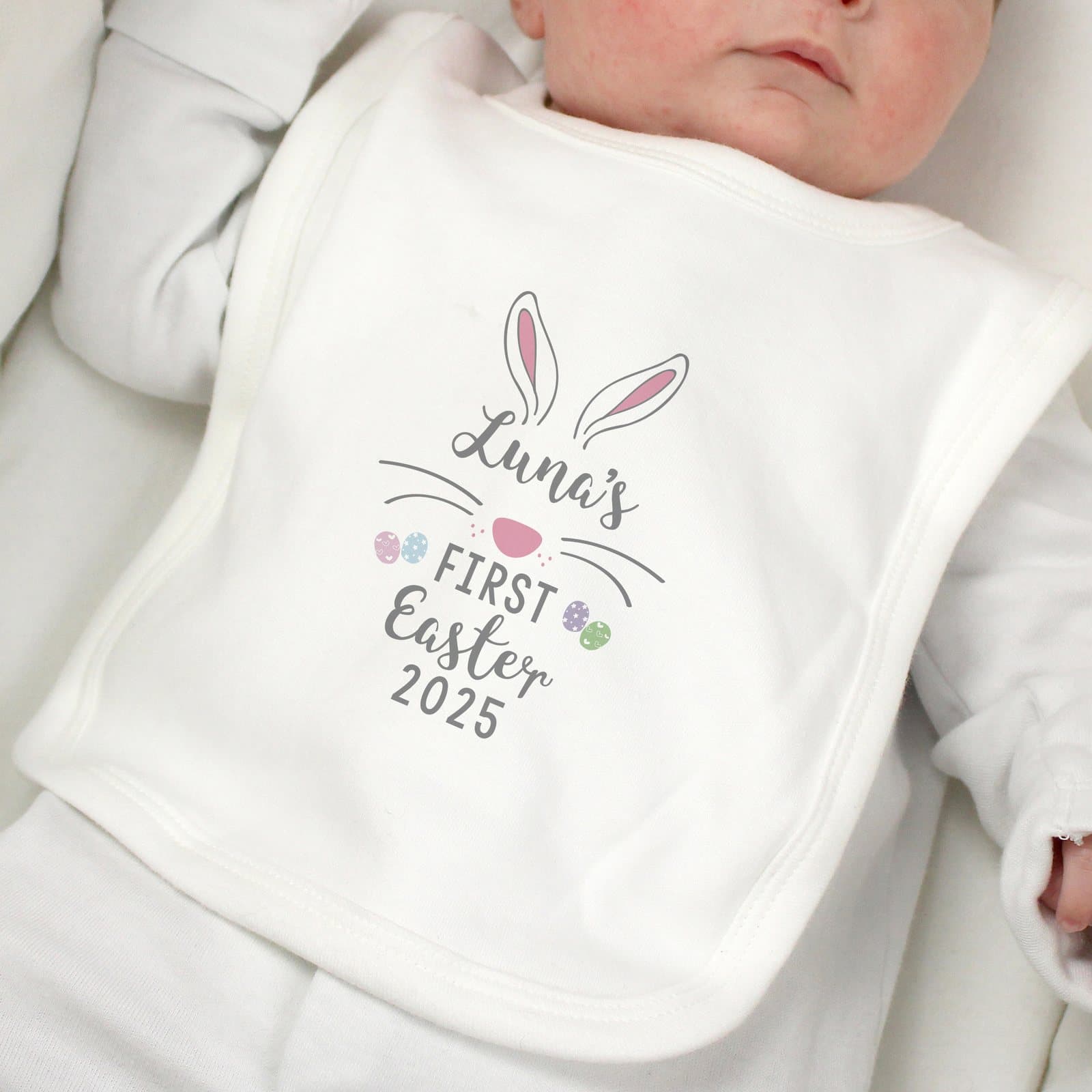 Personalised first Easter baby's bib in 100% cotton