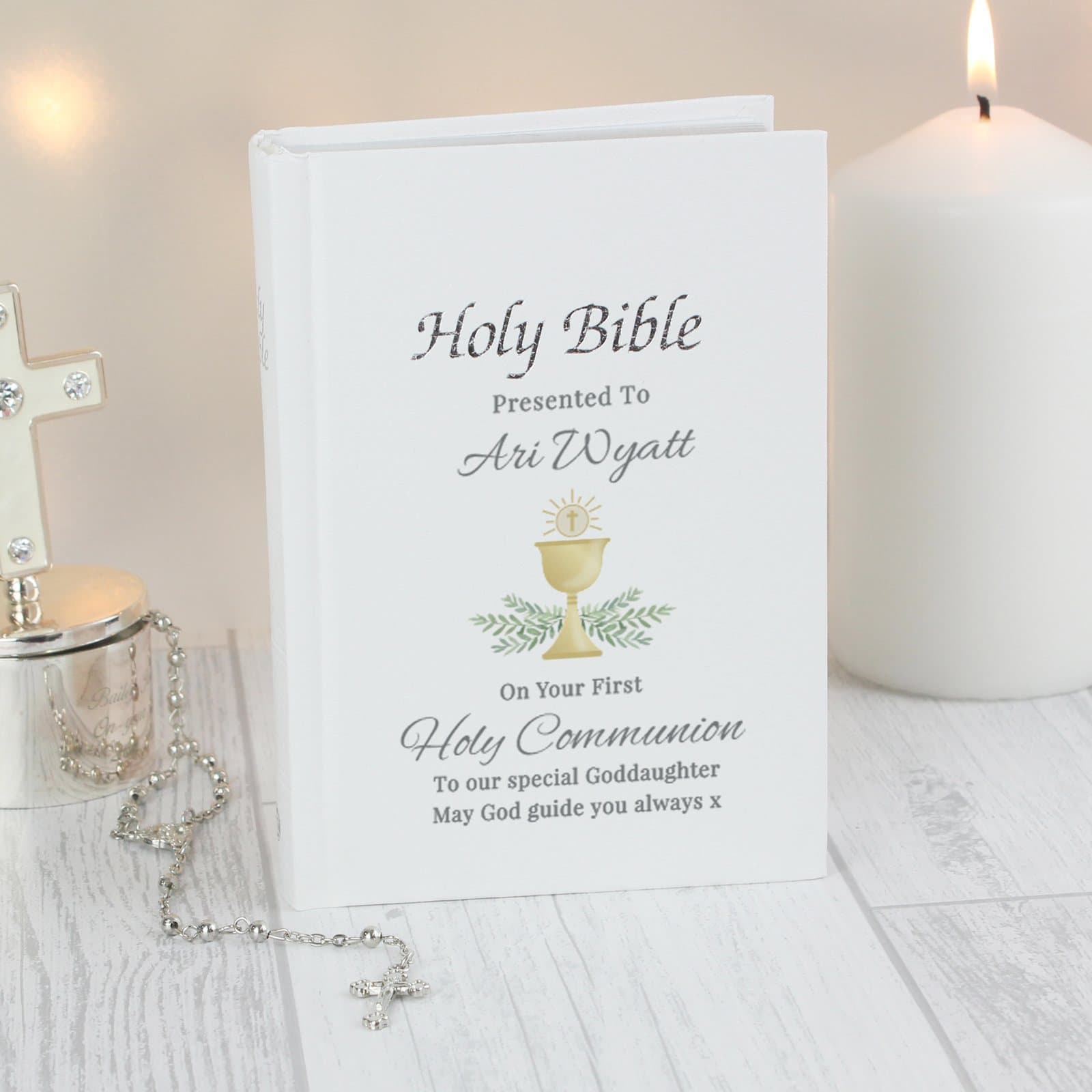 Personalised First Holy Communion Holy Bible with a leatherette cover