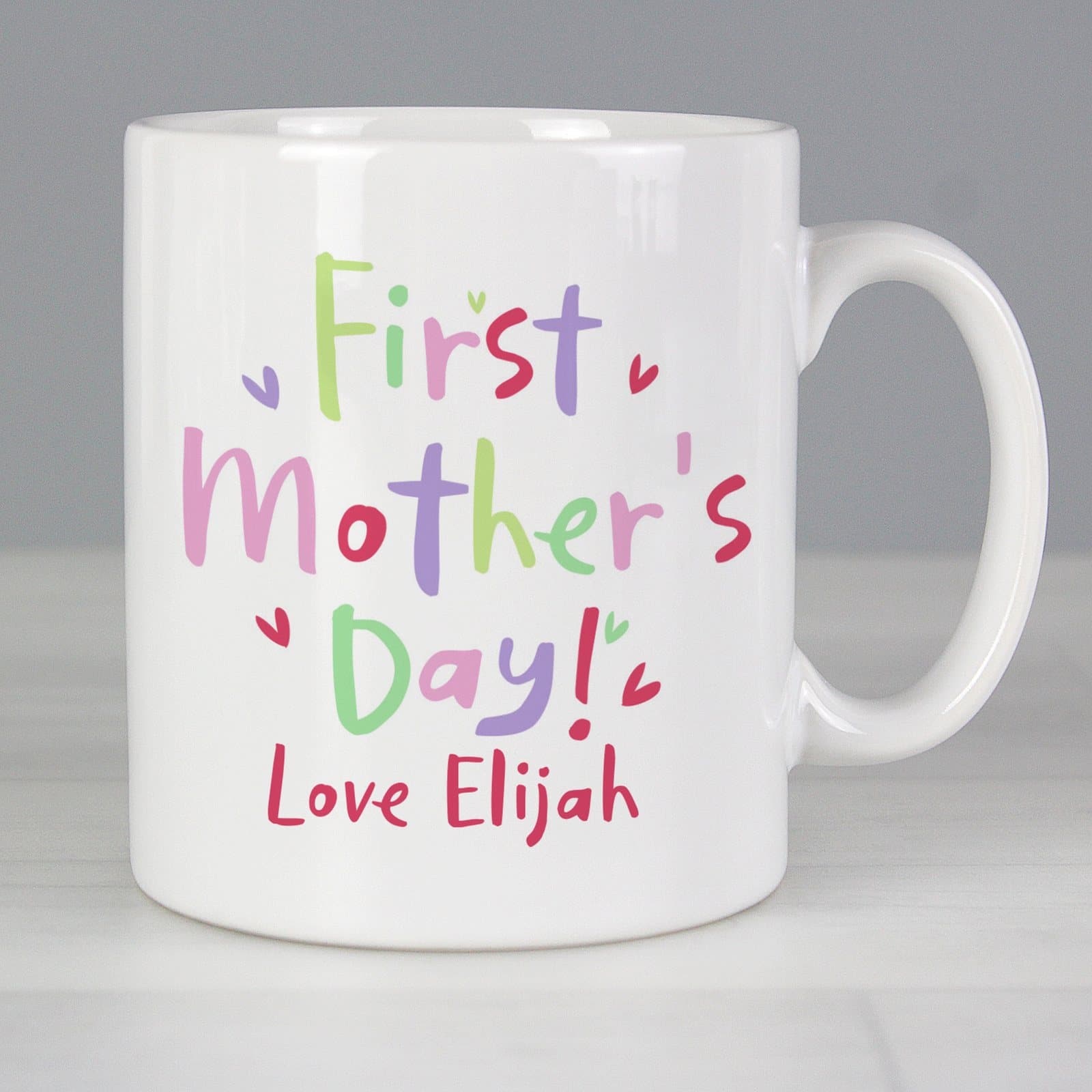 Ceramic First Mother's Day mug personalised with a name and message