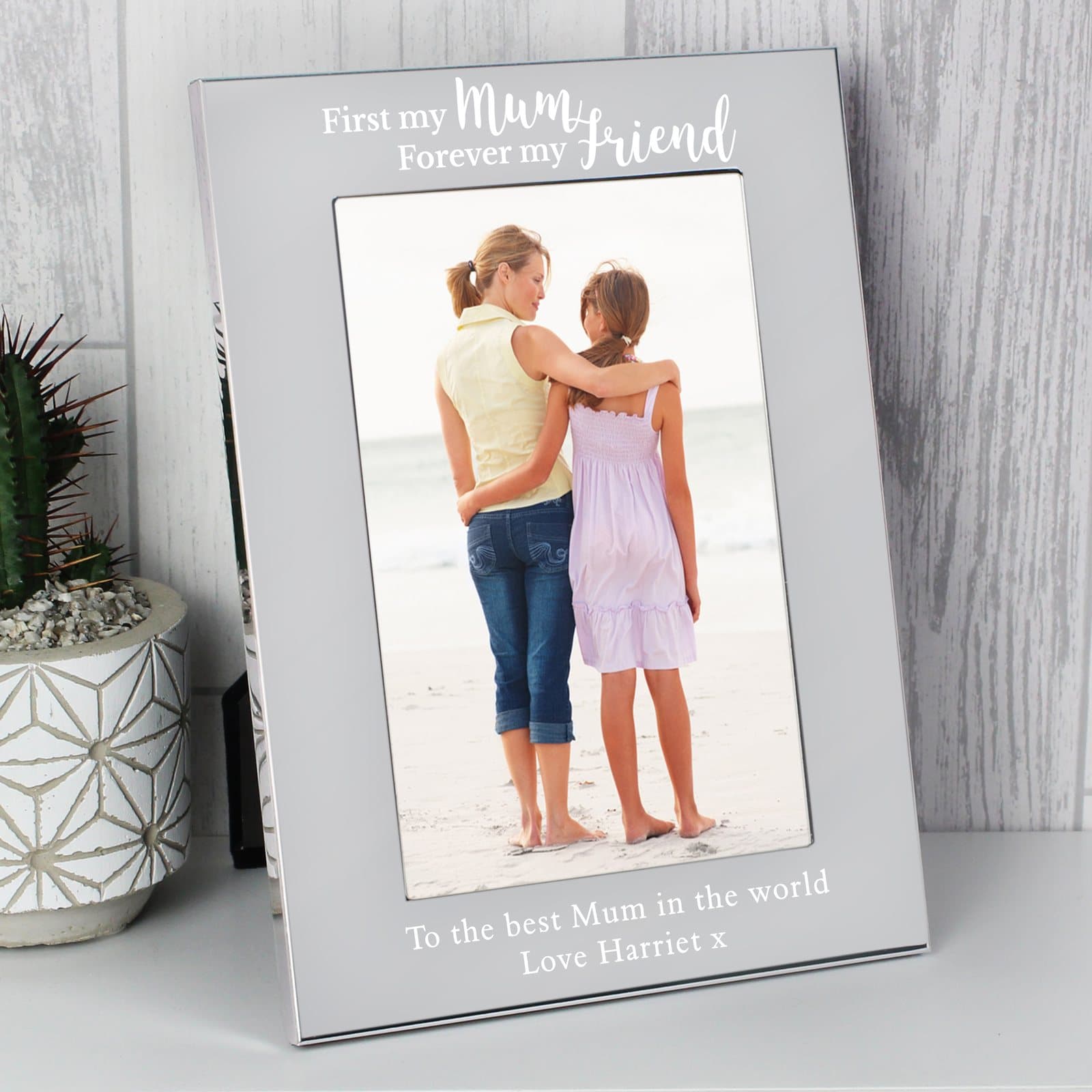 Silver photo frame with First my mum, Forever my friend text and personalised lines