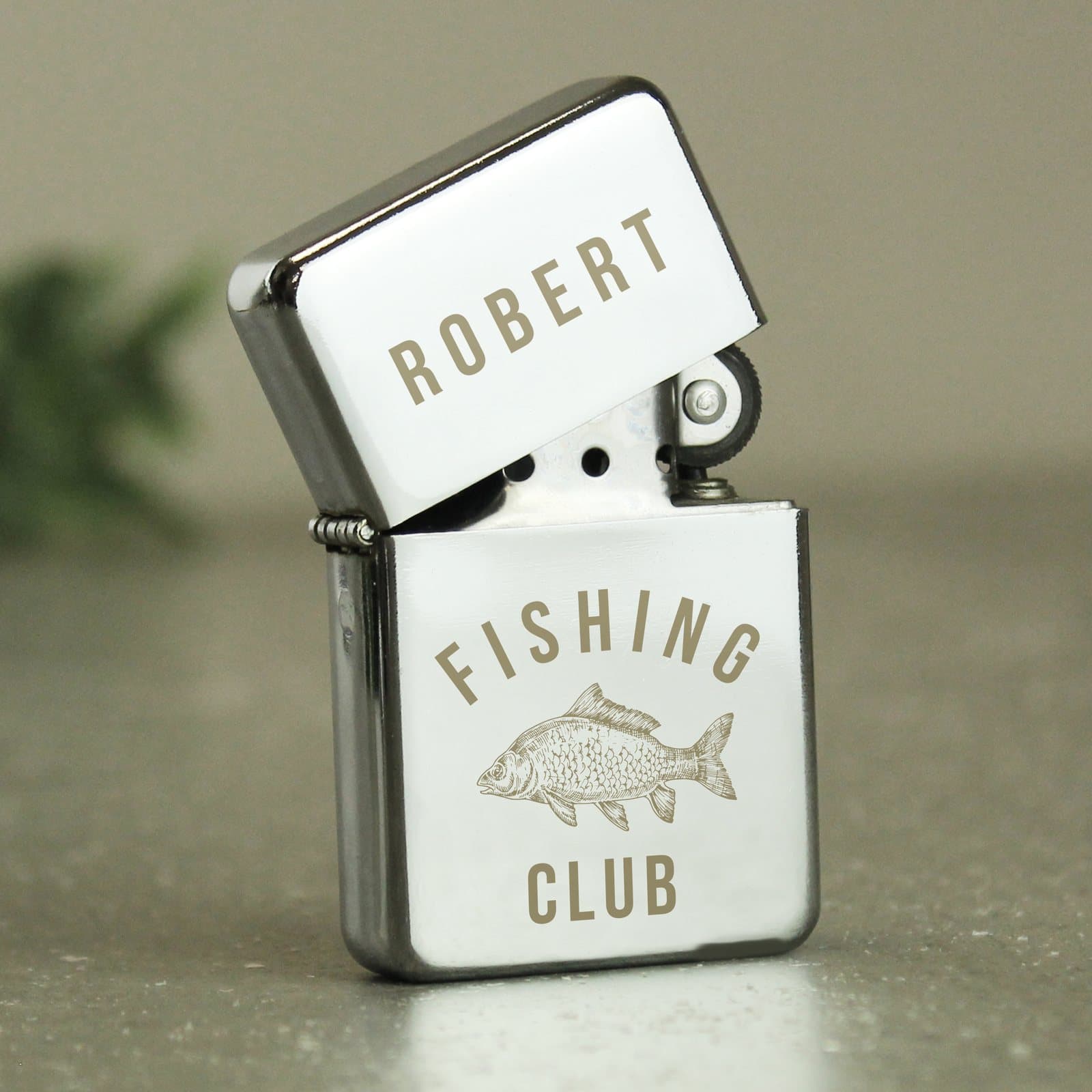Personalised fishing lighter engraved with a name