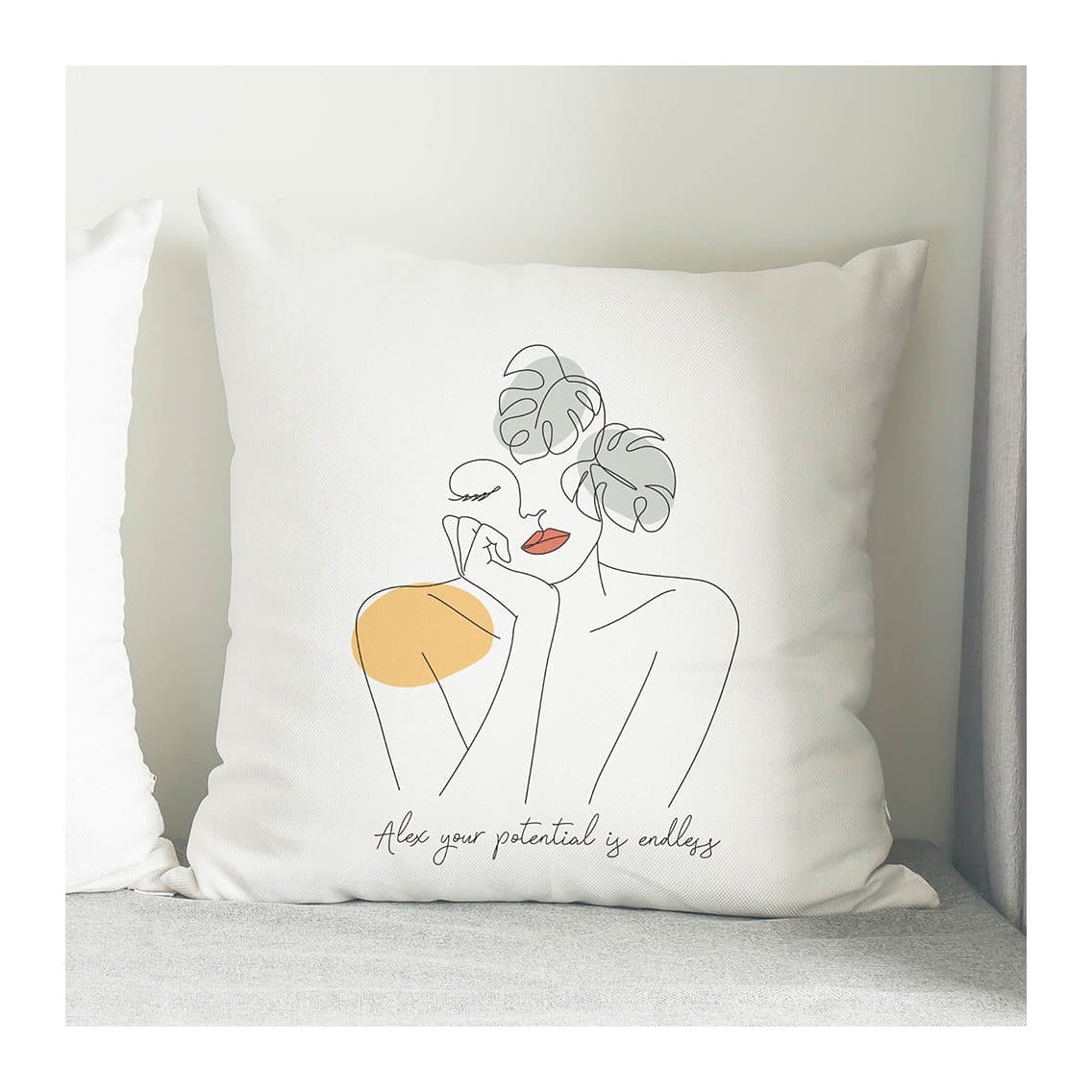 Fleur line art cushion with a personalised message