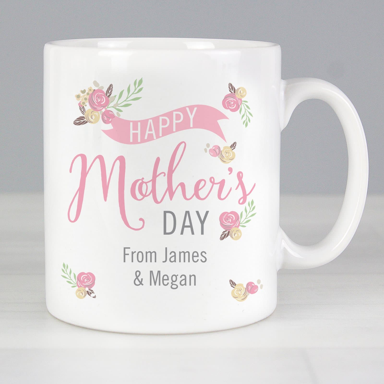 Slim floral bouquet Mothers Day mug personalised with a message