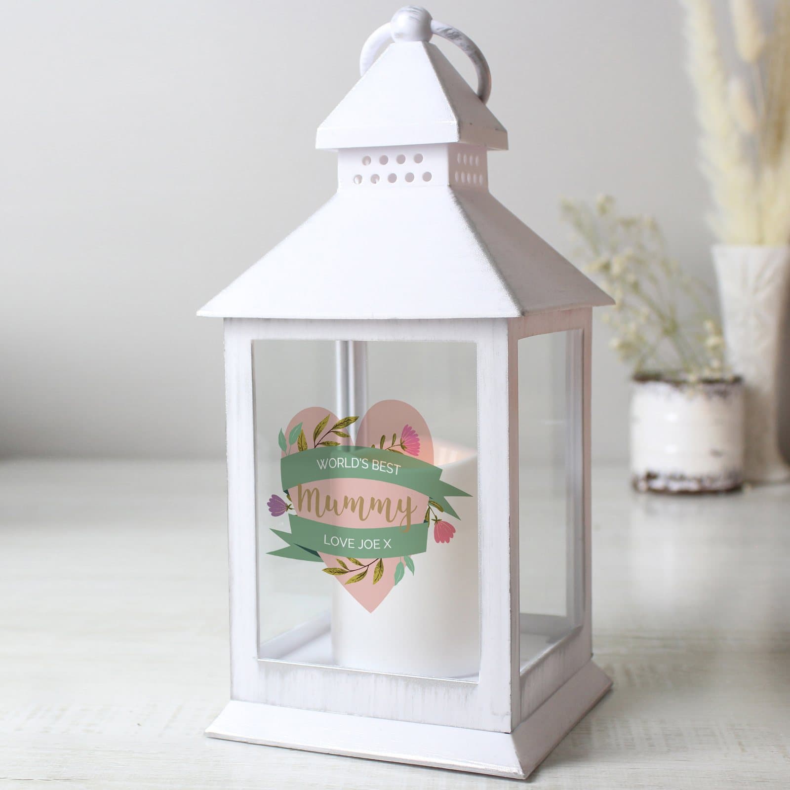 Personalised floral heart Mother's Day white lantern