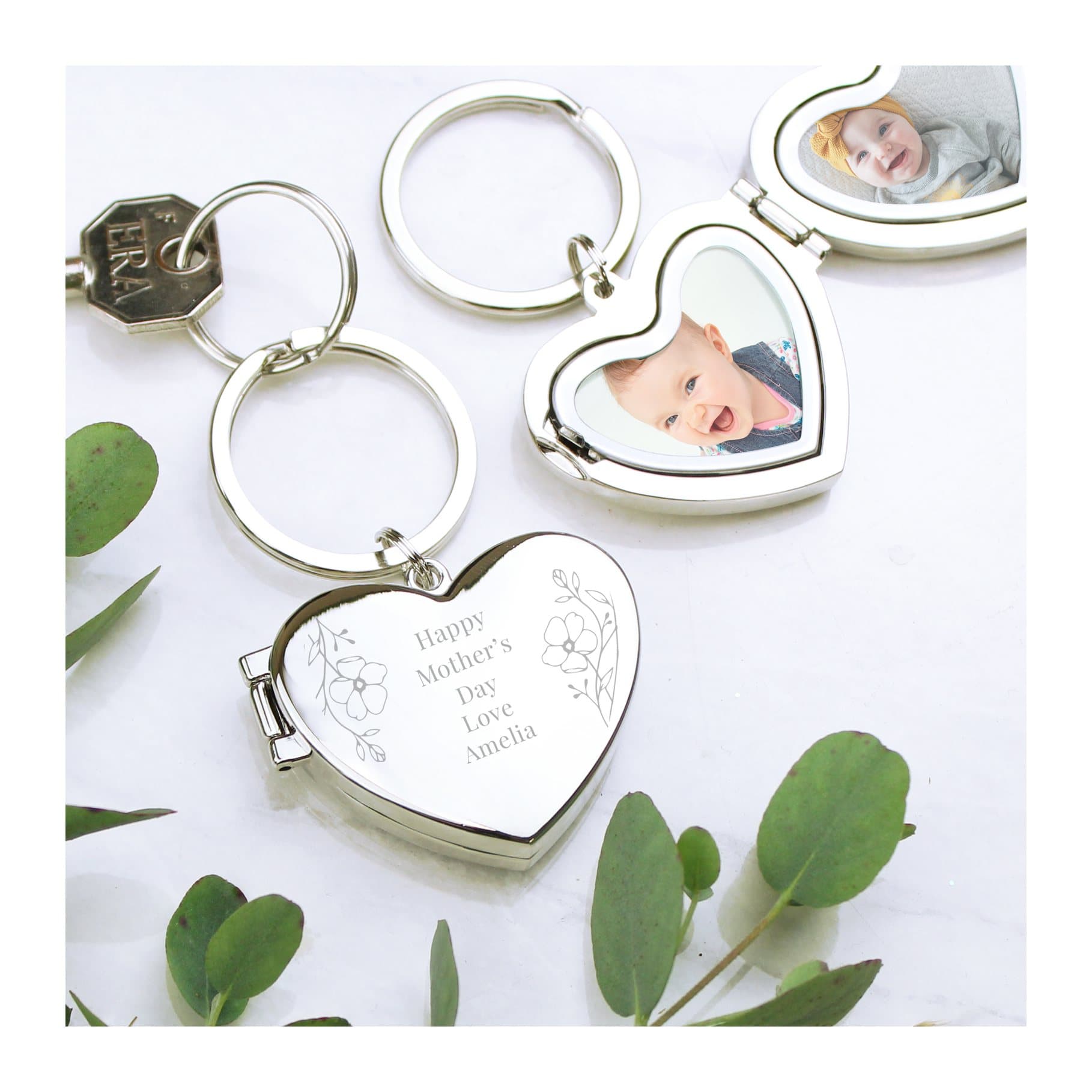 Silver finish heart shaped photo frame keyring
