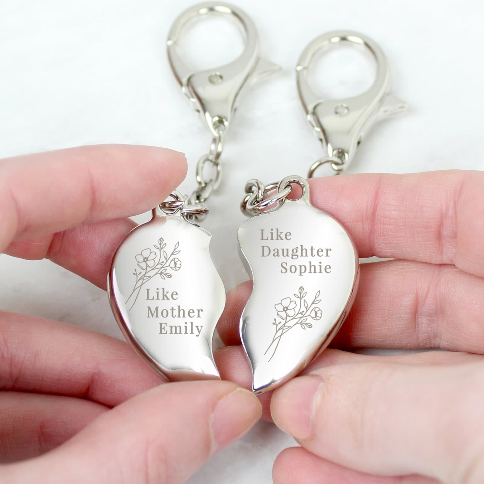 Two heart keyring with Like Mother and Like Daughter wording