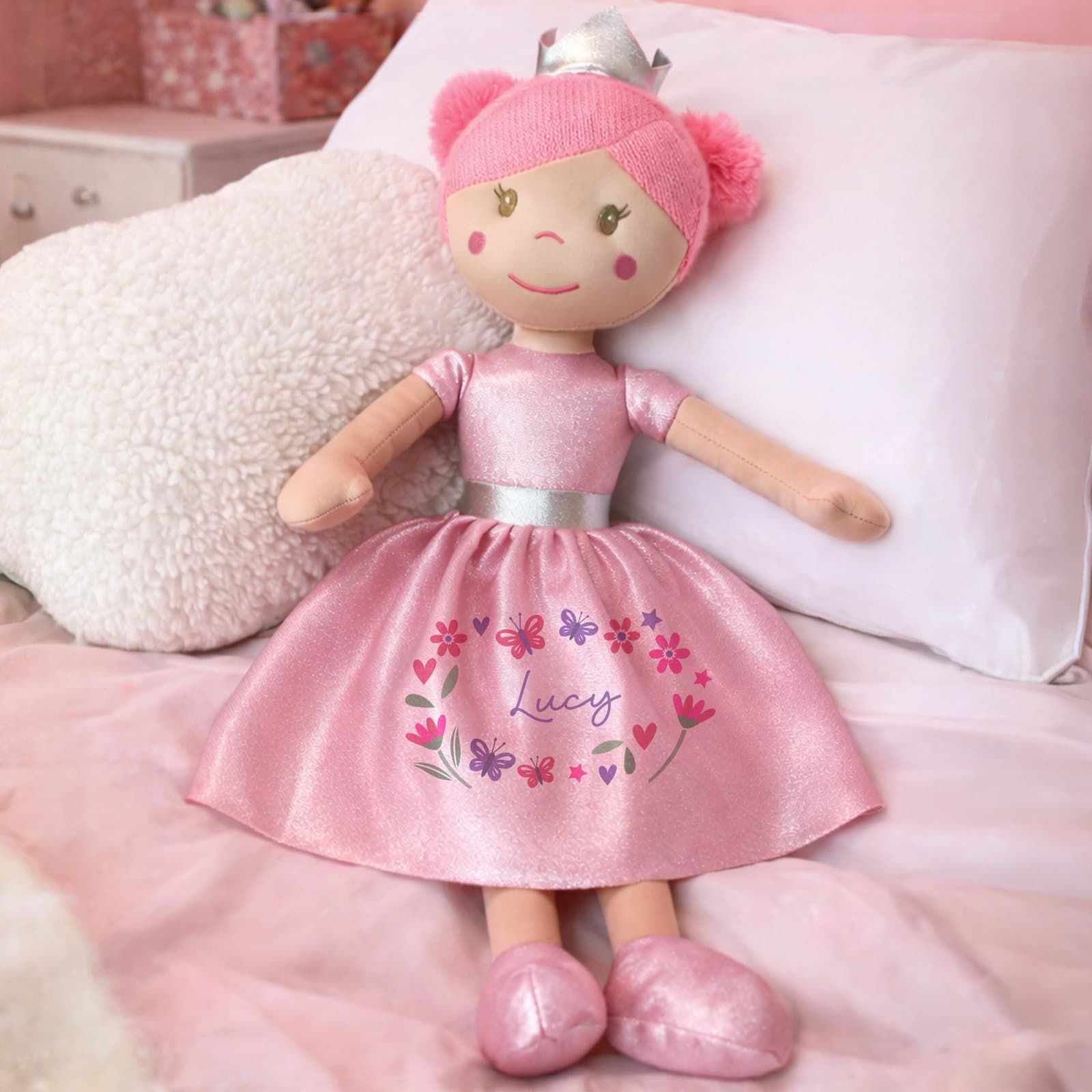 Plush princess rag doll in a ballerina outfit with pretty detailing