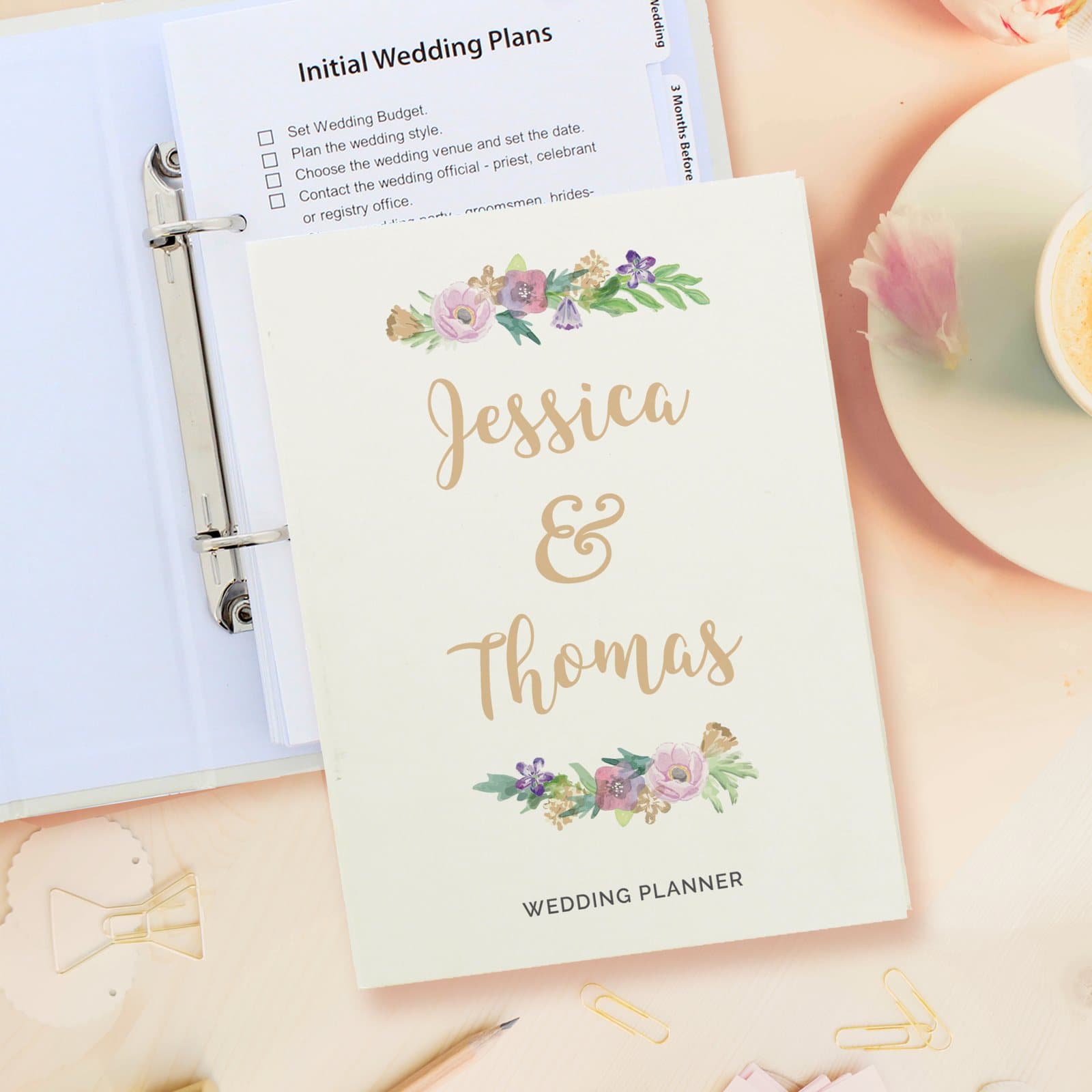 Floral watercolour wedding planner with two names