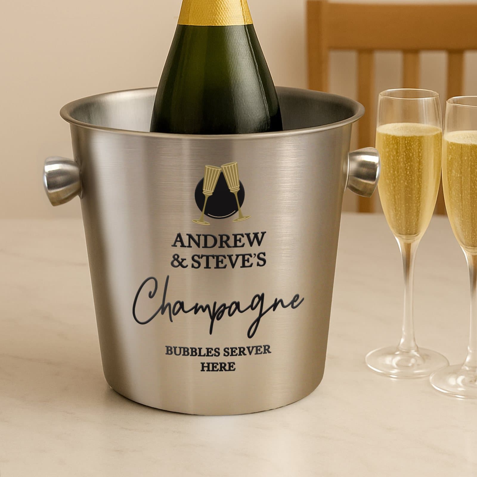 Brushed stainless steel personalised ice bucket
