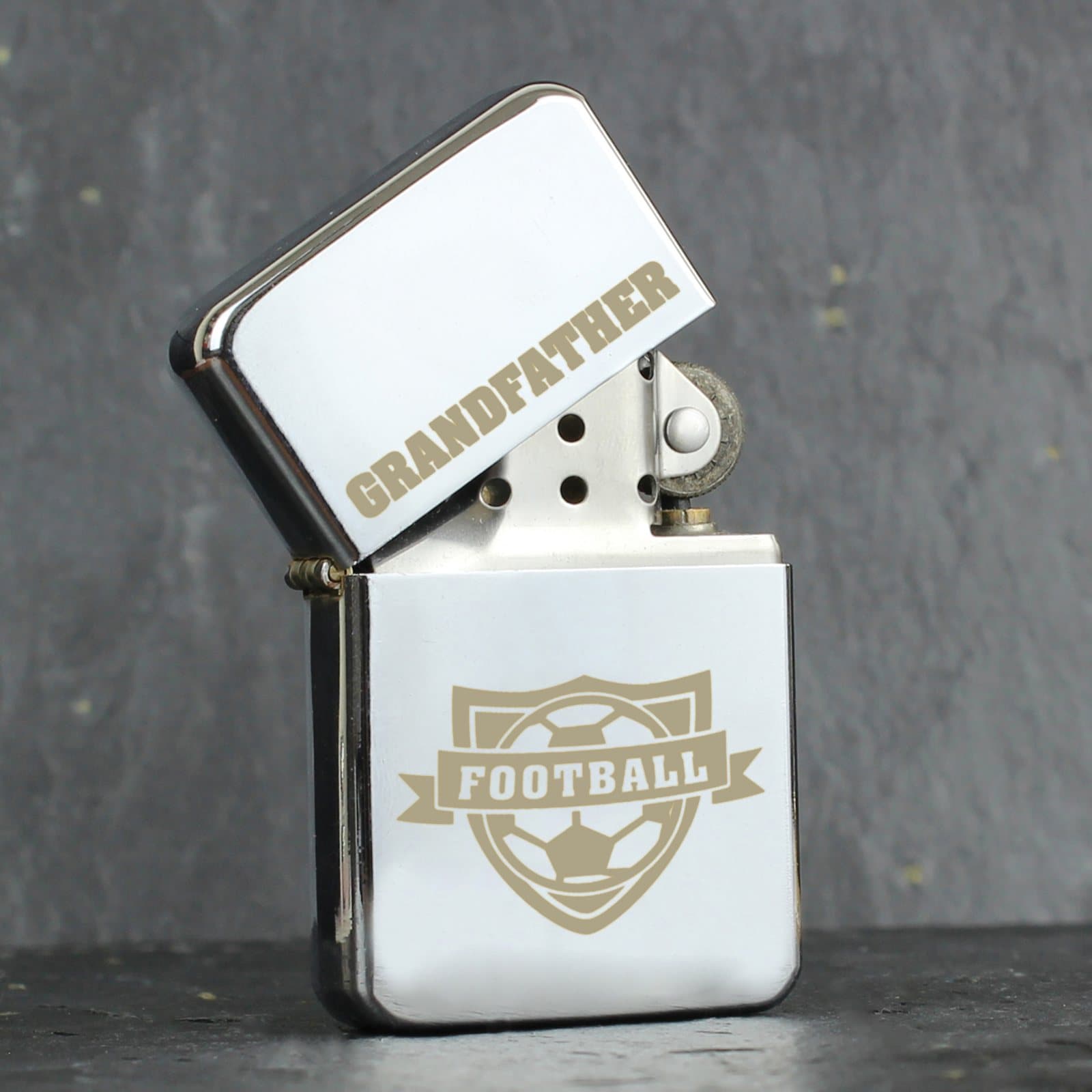 Oil lighter with the word FOOTBALL and a personalised name at the top