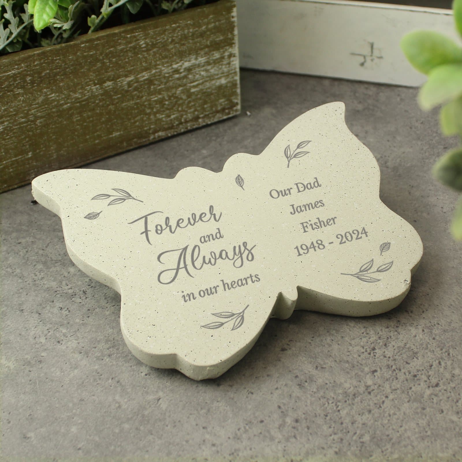 Resin memorial butterfly ornament with Forever and always in our hearts