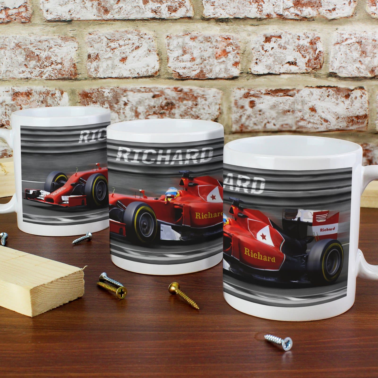 Personalised glossy ceramic mug with a Formula 1 photograph
