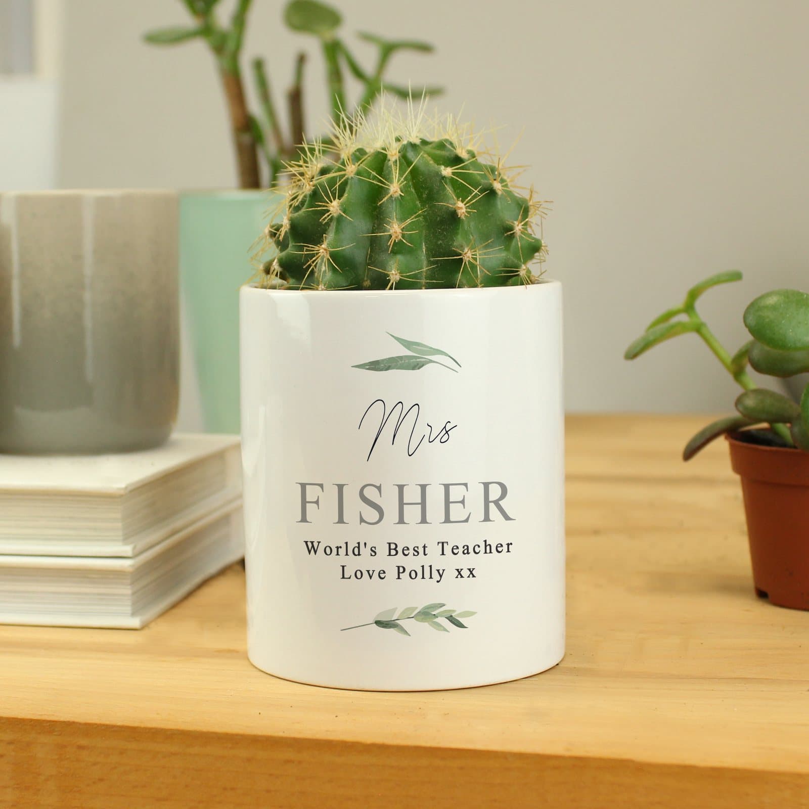 Botanical ceramic storage pot with personalised text