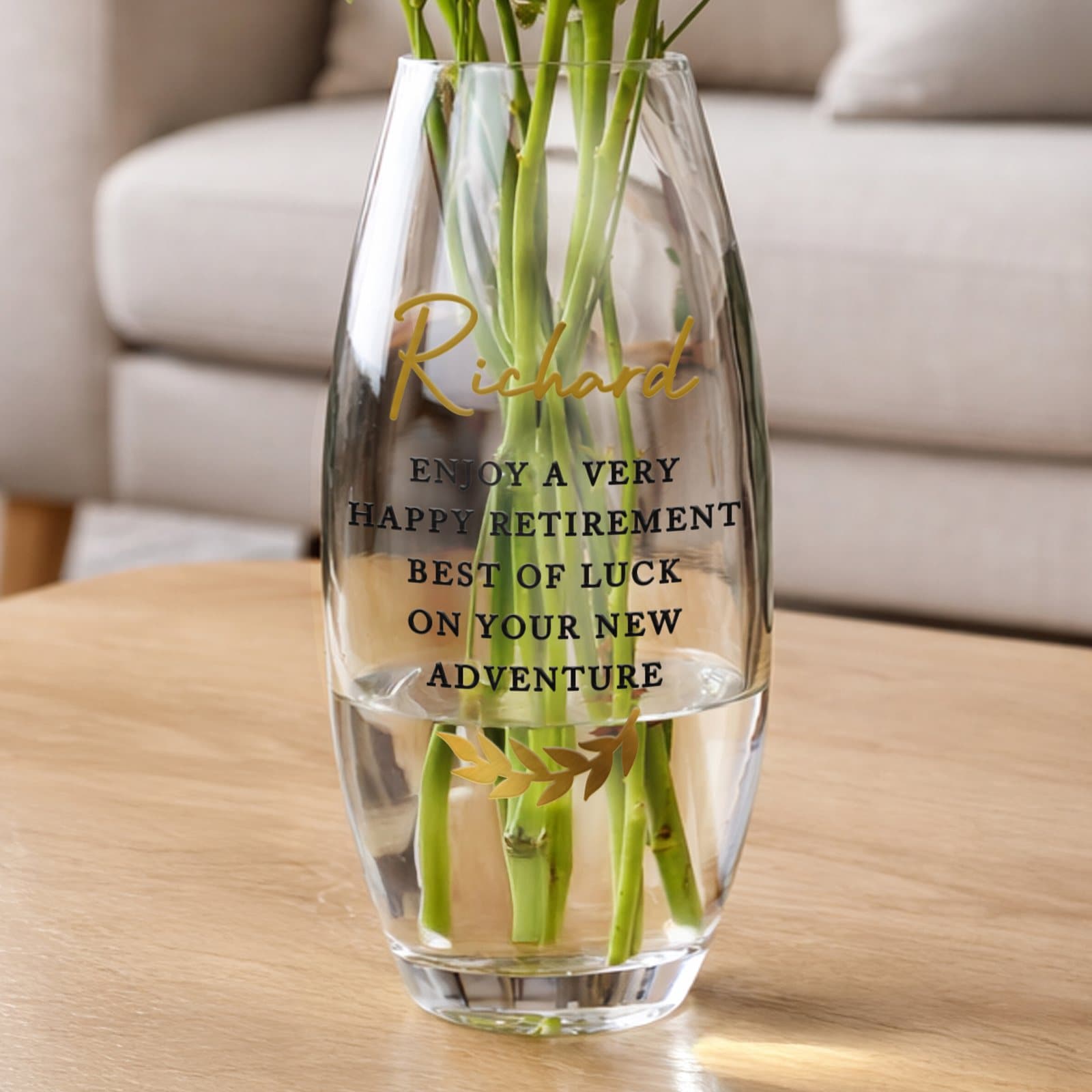 Personalised free text glass bullet vase