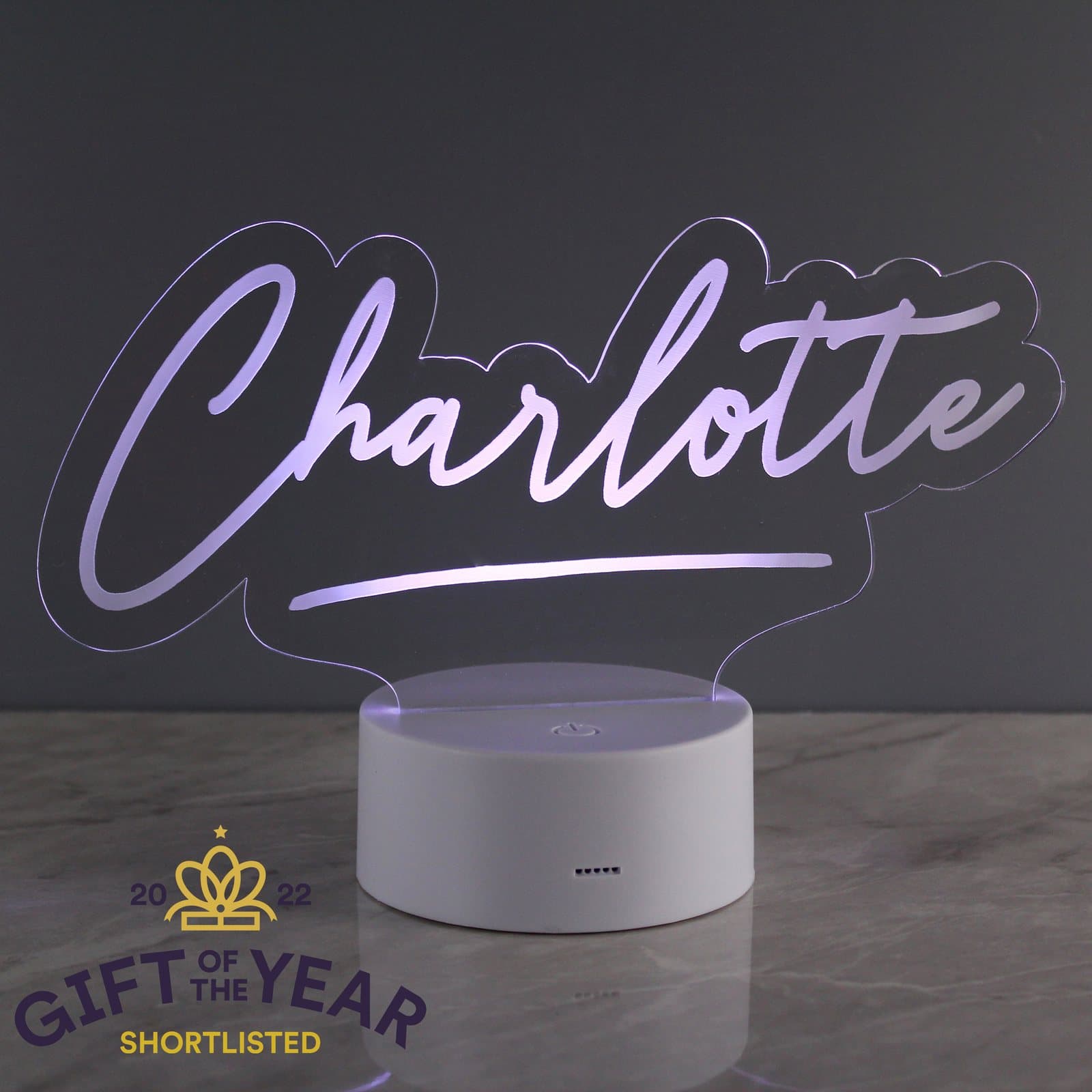Personalised name LED night light on a round base