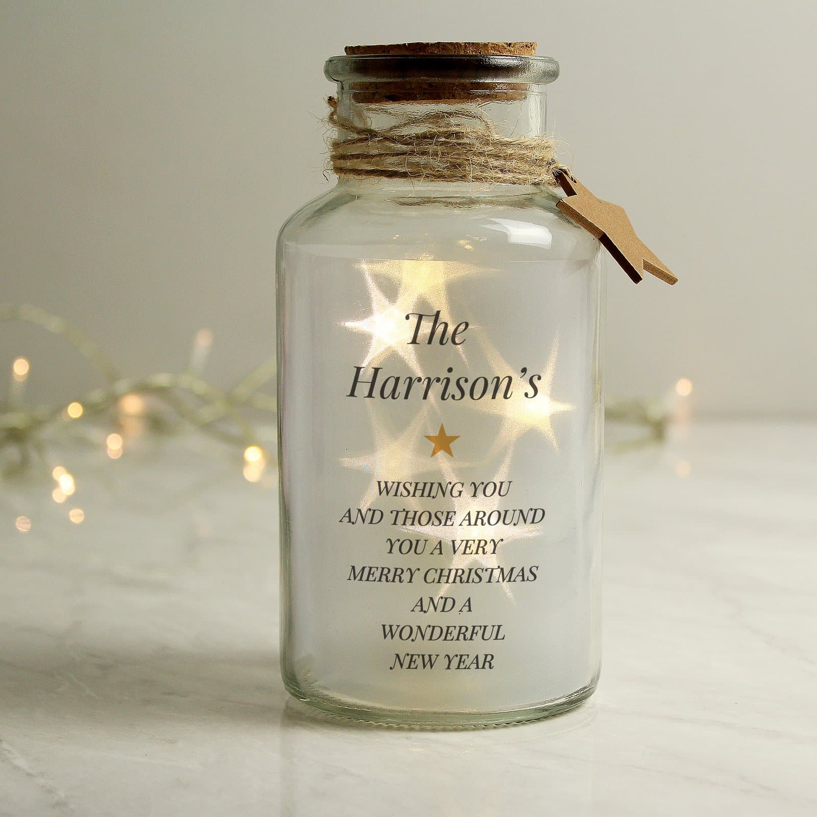 Personalised free text LED glass jar with lines of text