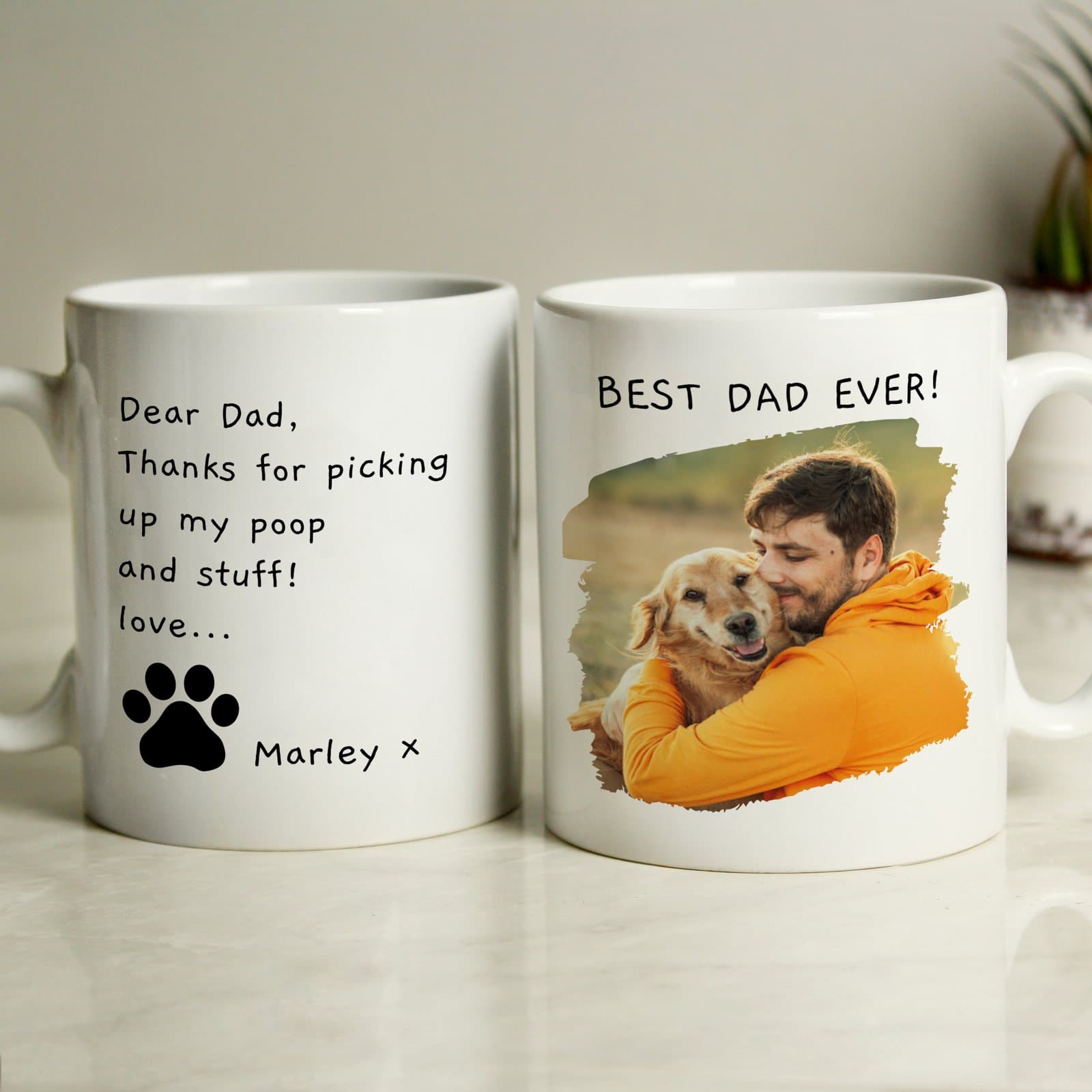 Ceramic mug personalised with a pet photo and lines of text