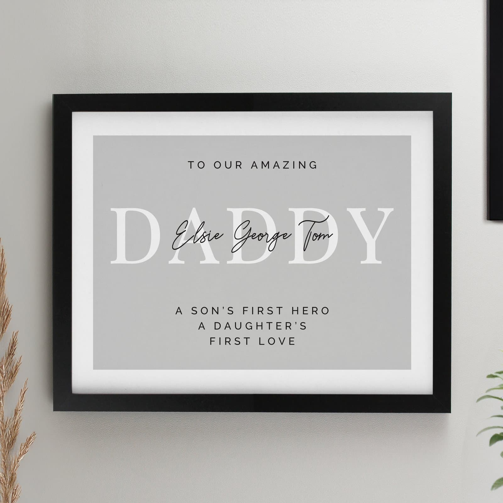Personalised print mounted in a large black or white frame