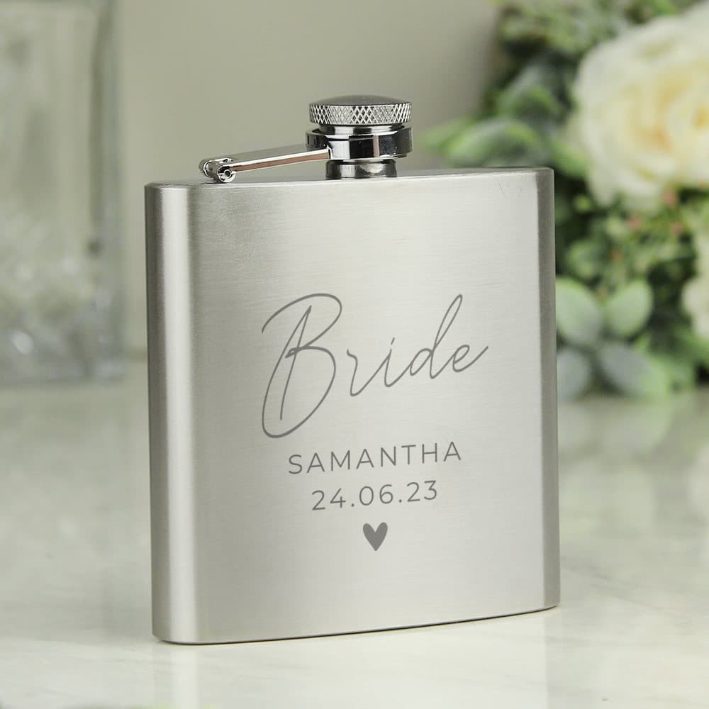 Engraved stainless steel hip flask with a presentation box