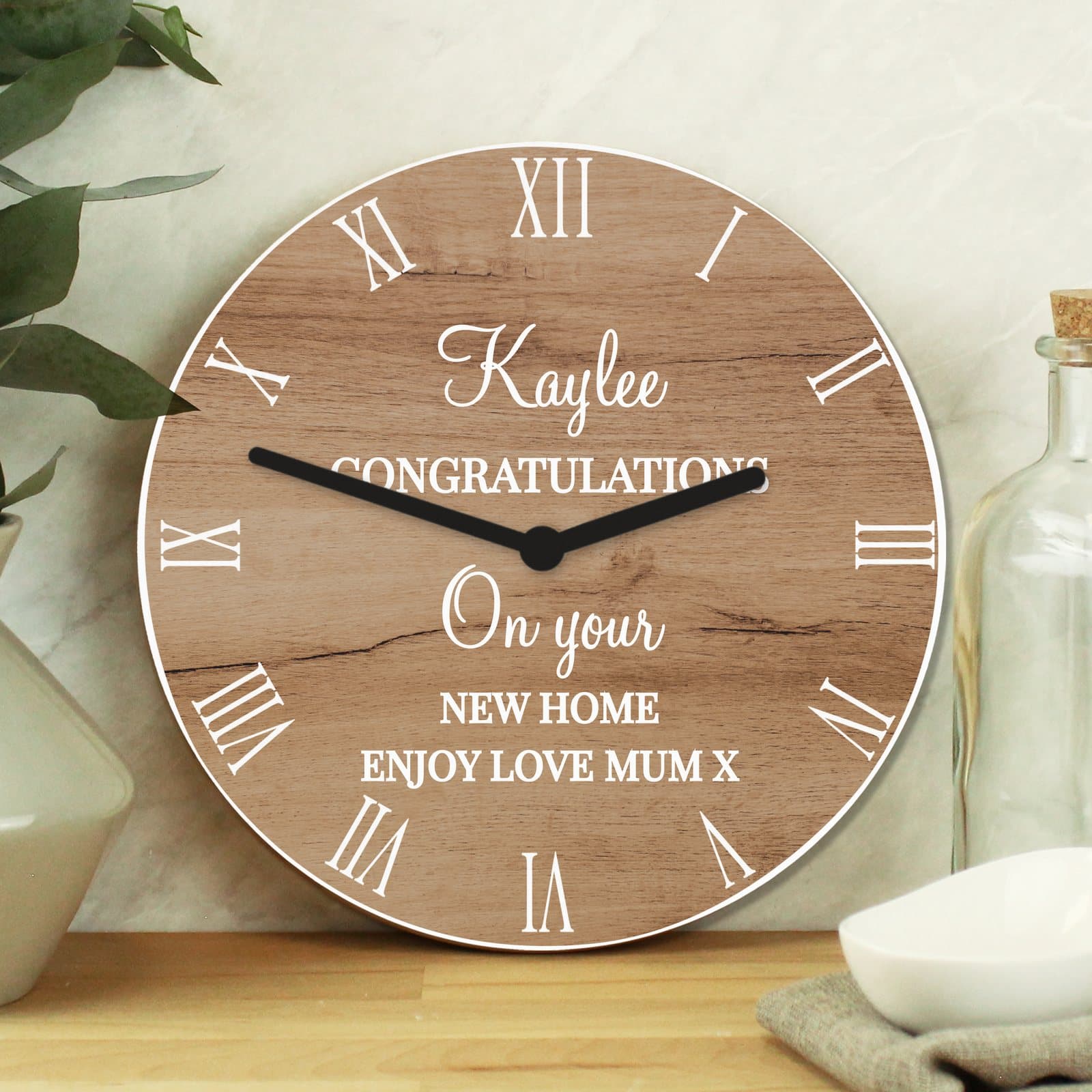 Personalised free text wood effect clock