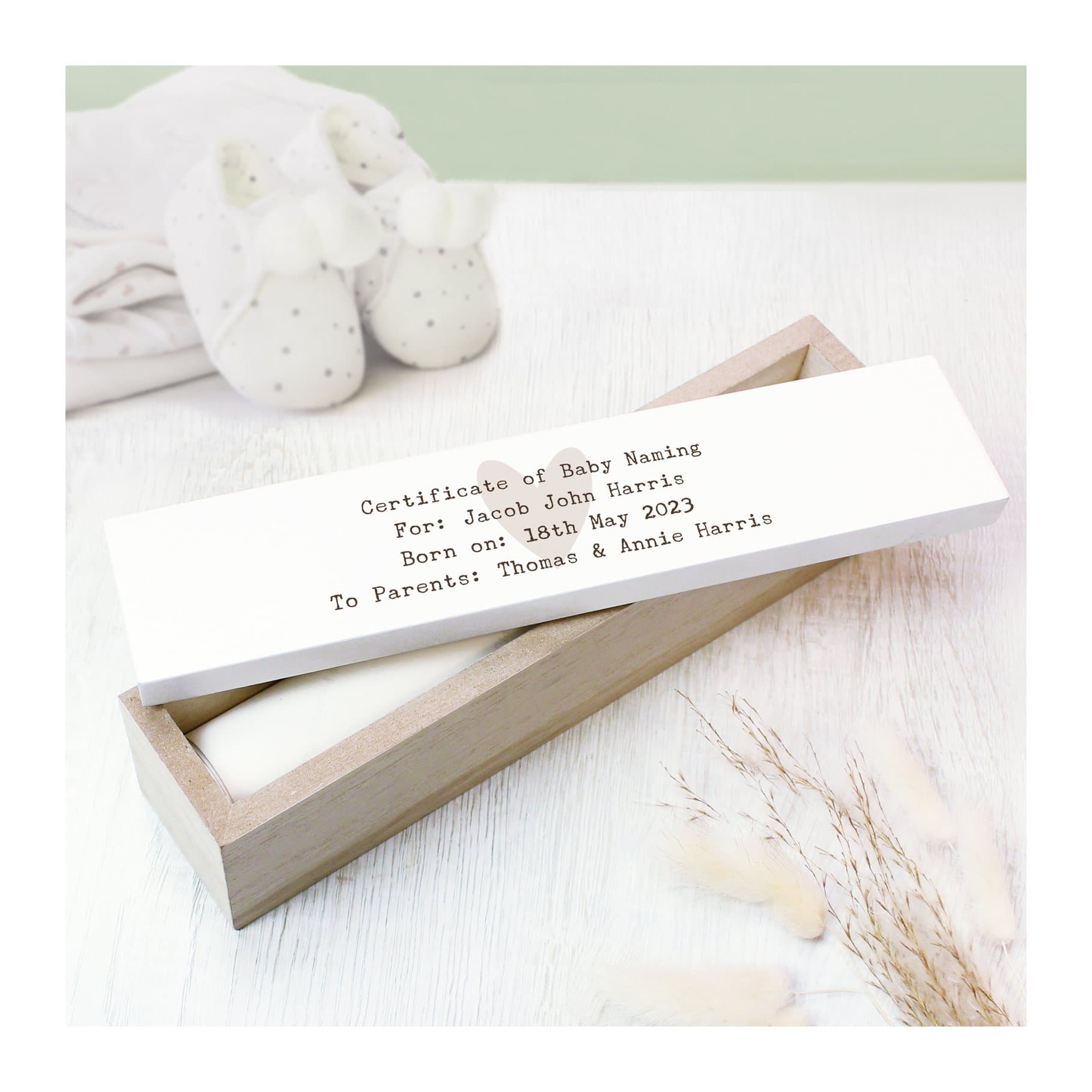 Wooden certificate holder personalised with four lines of text