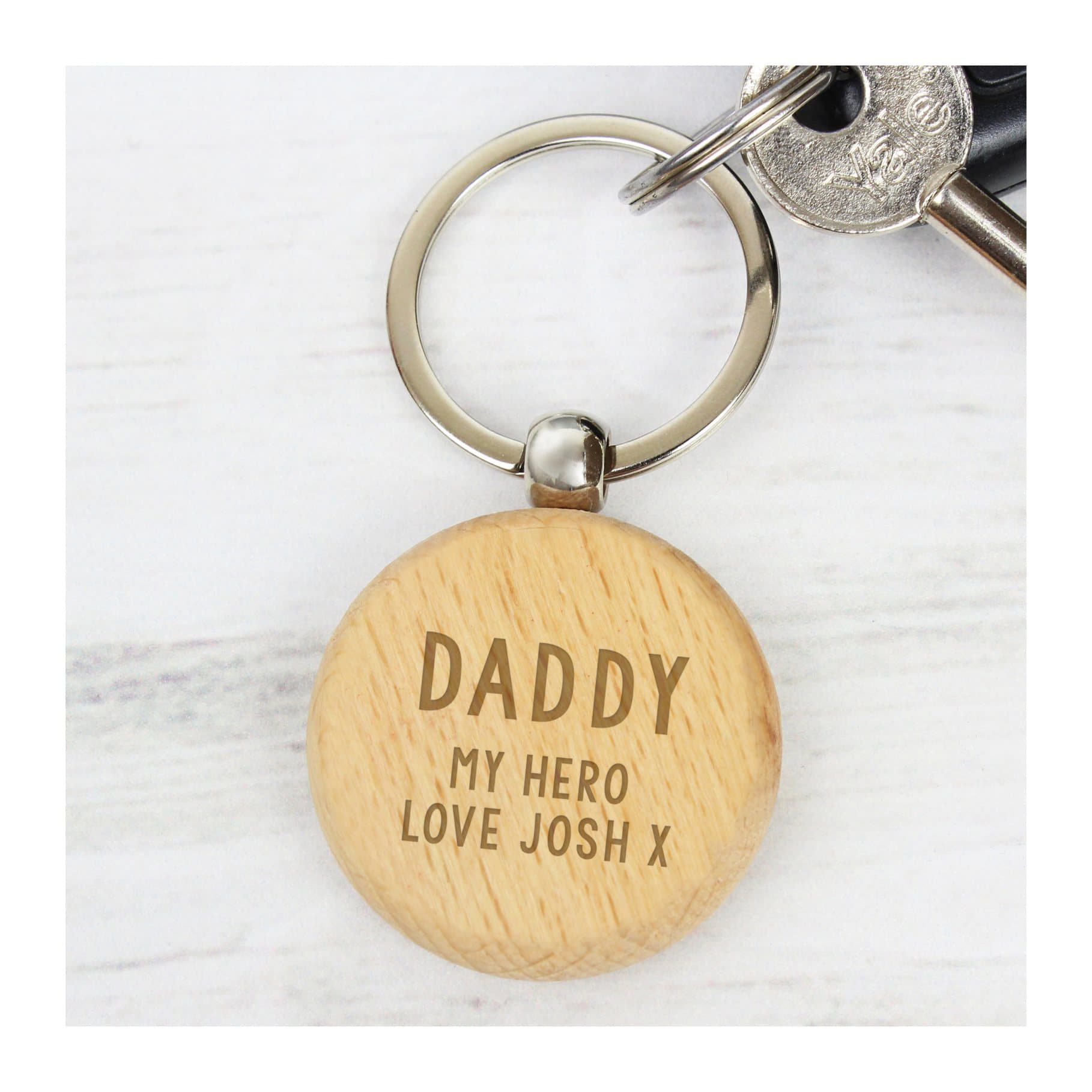 Solid beech wood keyring with a smooth finish