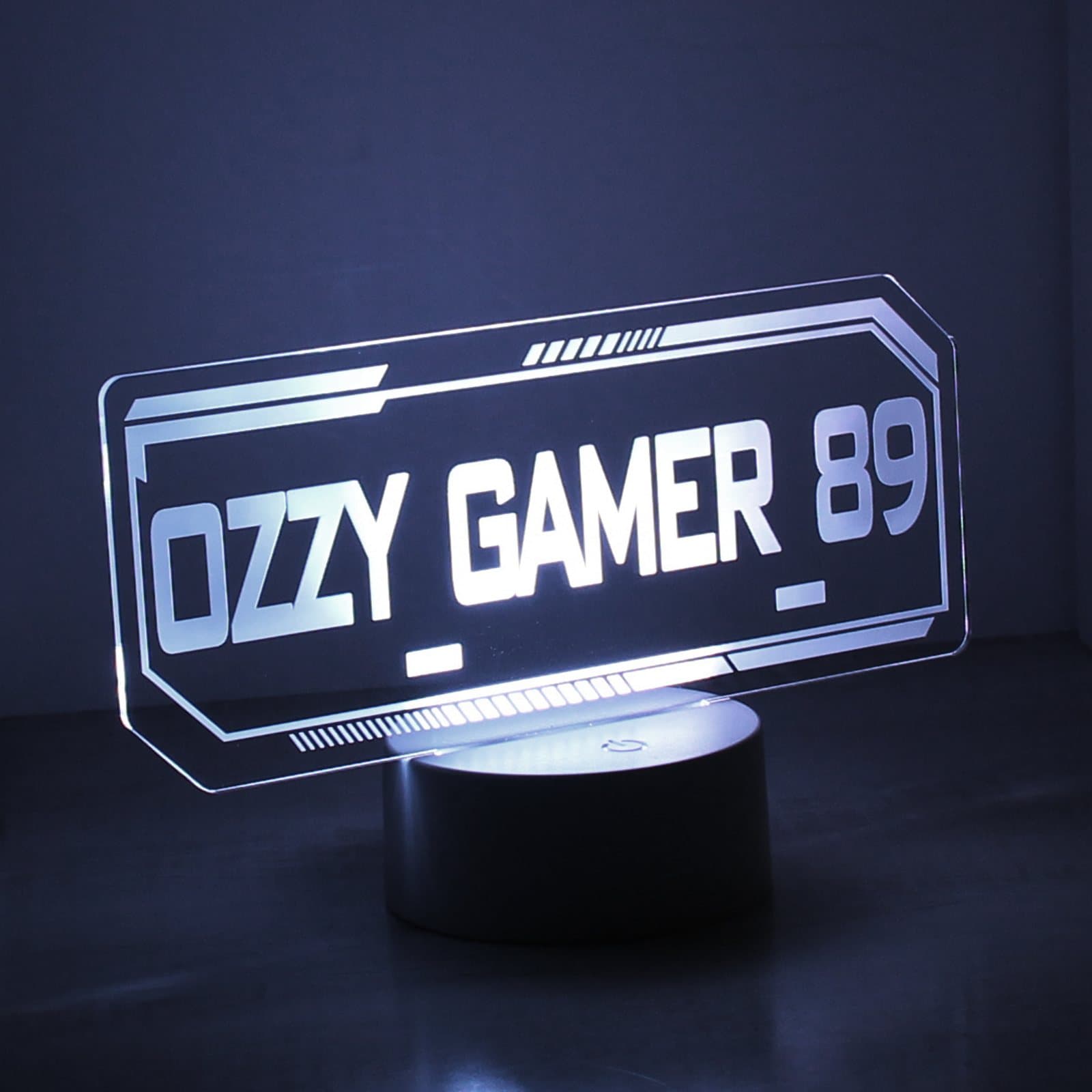 Acrylic gamer tag LED light with a personalised name