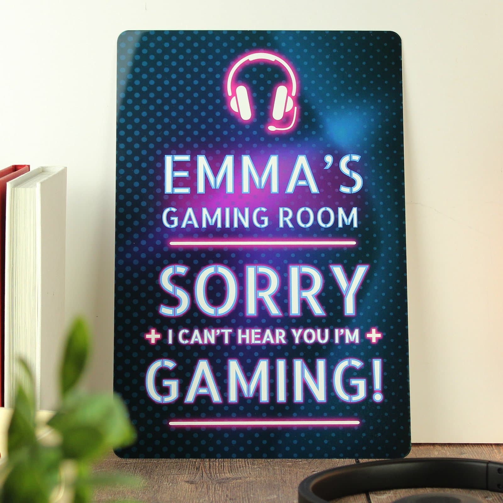 Personalised aluminium gamer warning sign with a name and gaming text