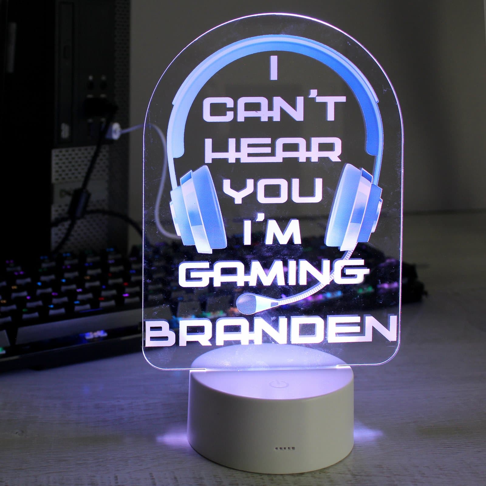 Blue gaming LED night light sign with a personalised name