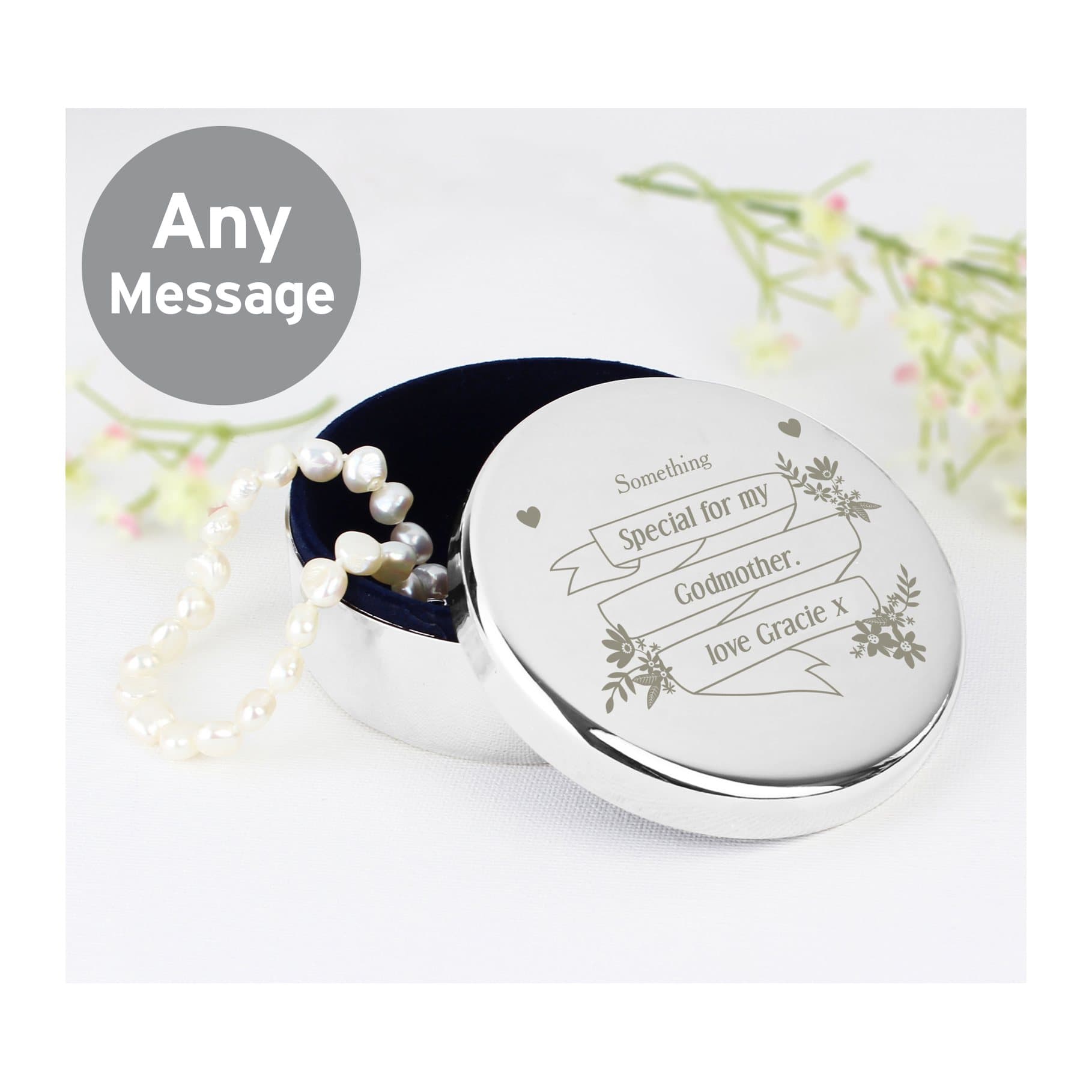 Round Garden Bloom trinket box with personalised lid