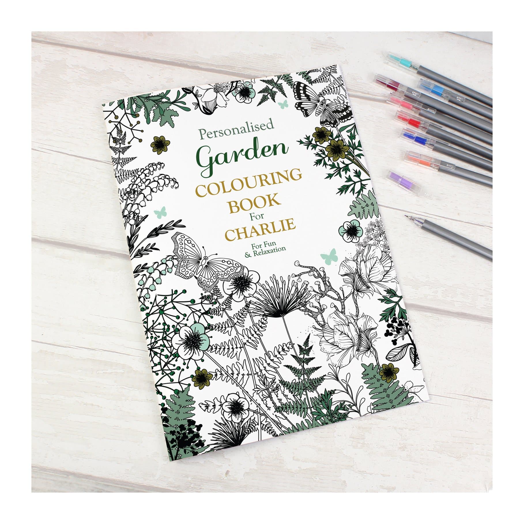 Personalised gardening colouring book with a name on the front cover