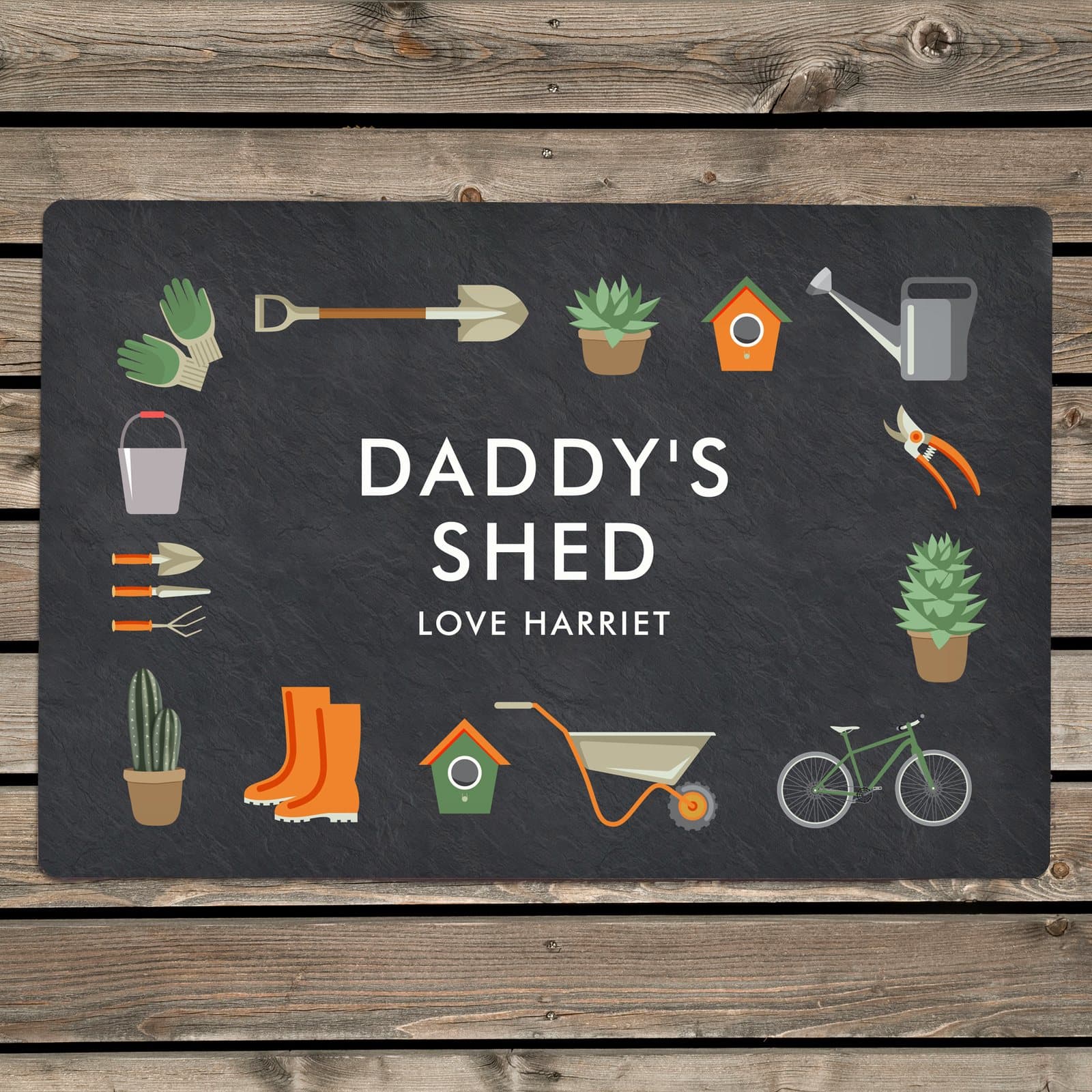 Aluminium gardening sign with three lines of personalised text