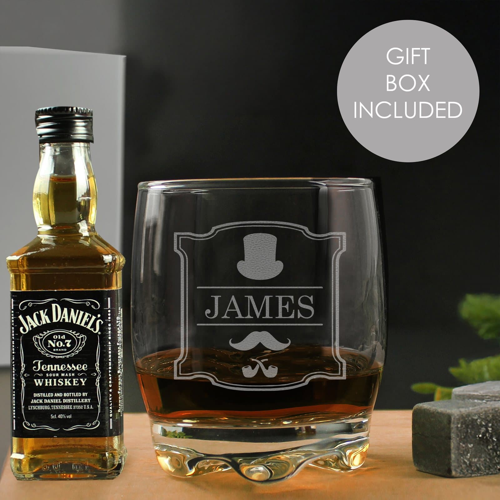 Personalised gentleman themed tumbler with whiskey miniature