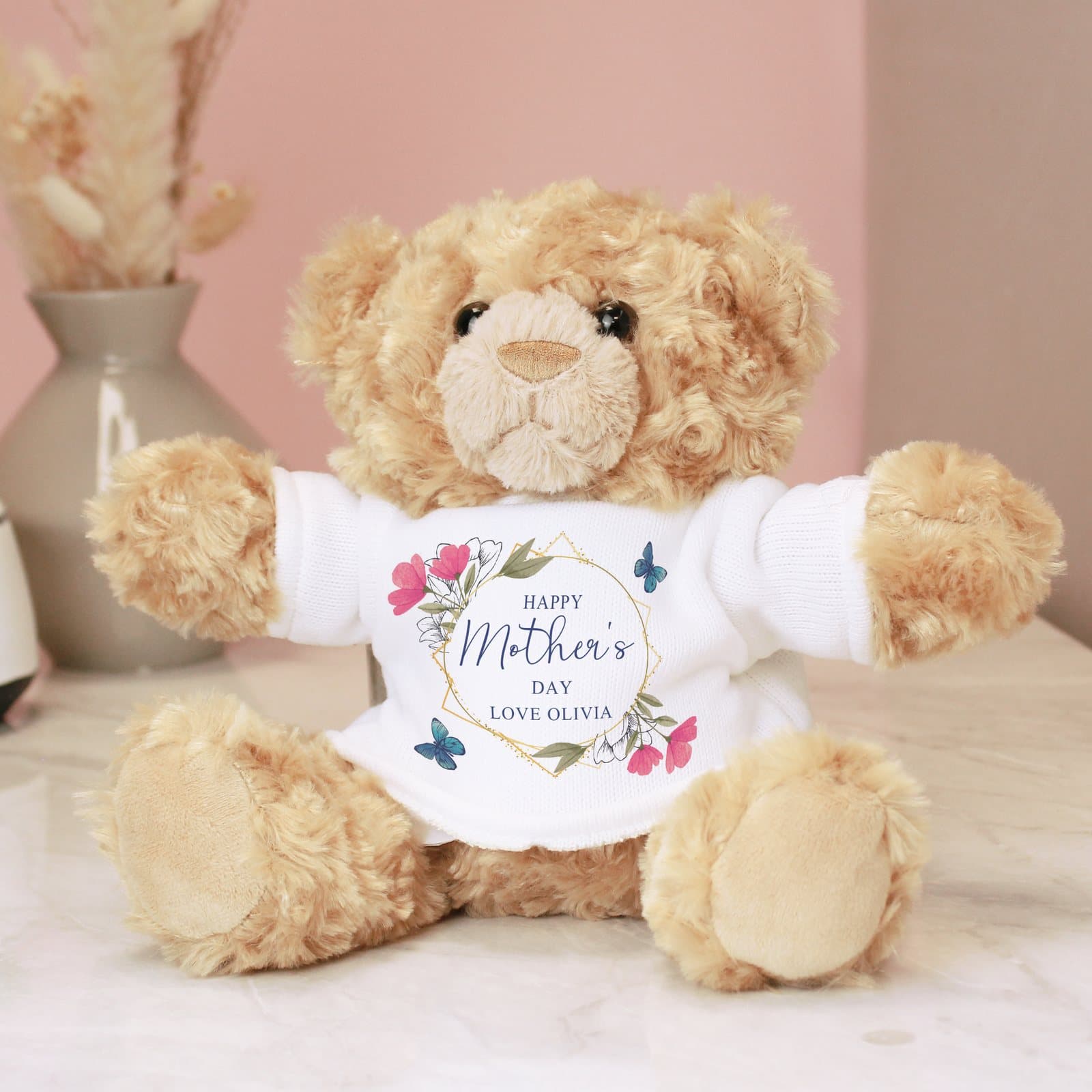 Personalised geometric floral teddy bear with space for a personal message