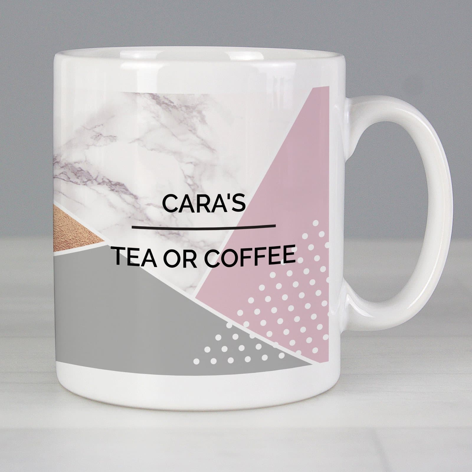 Ceramic mug with a geometric design, personalised on the front