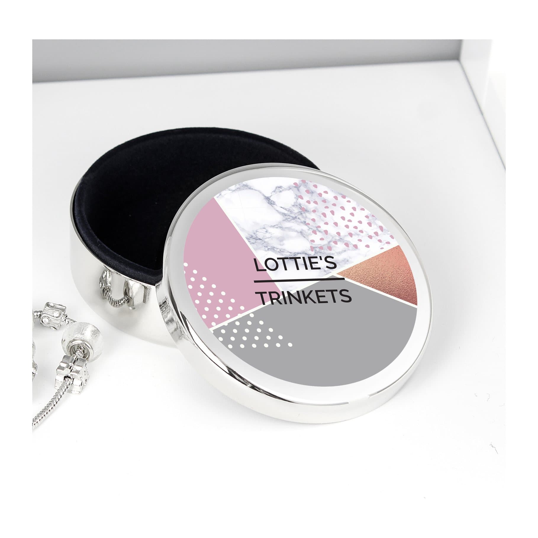 Round Geometric trinket box with personalised text