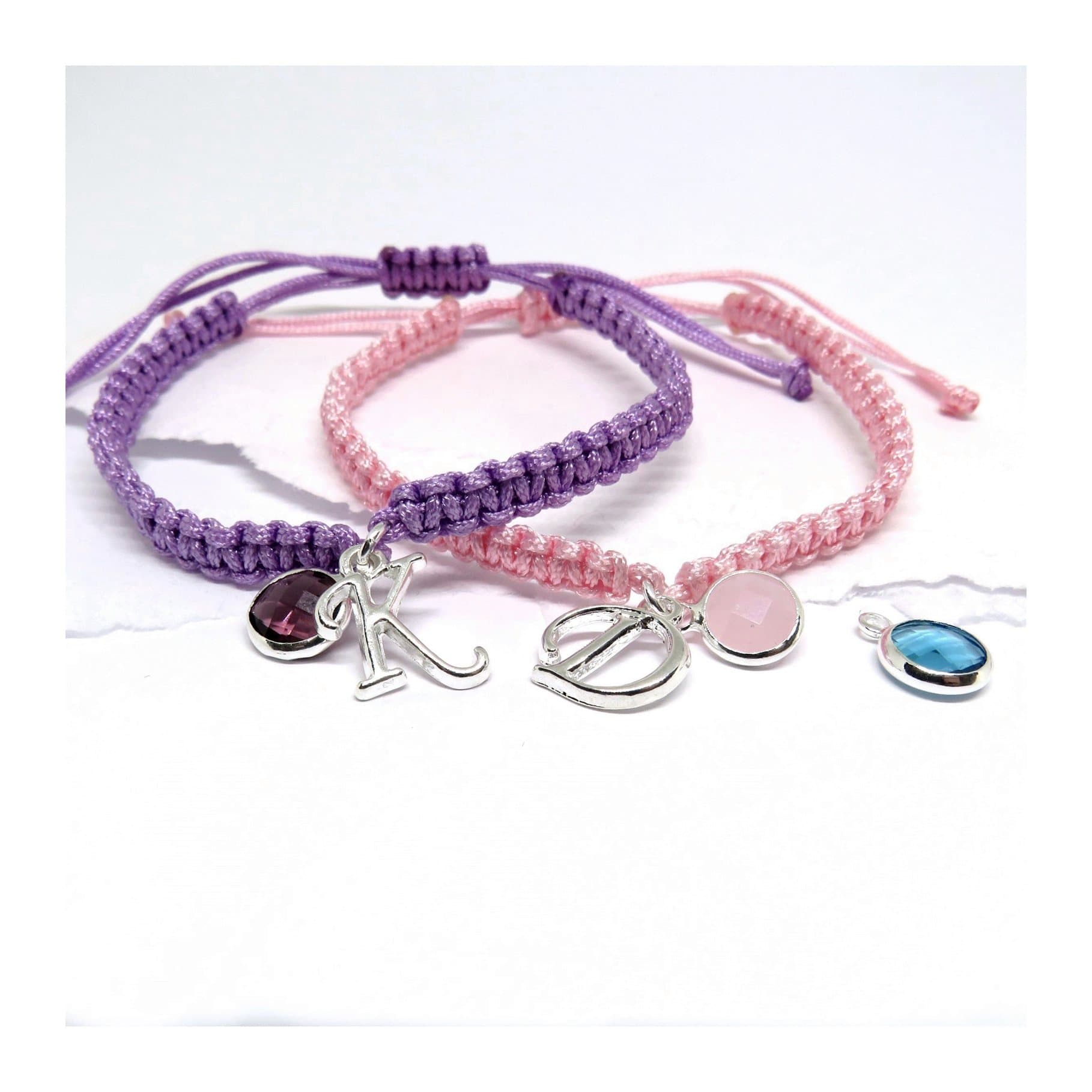 Personalised friendship bracelet with a birthstone in a silver plated mount