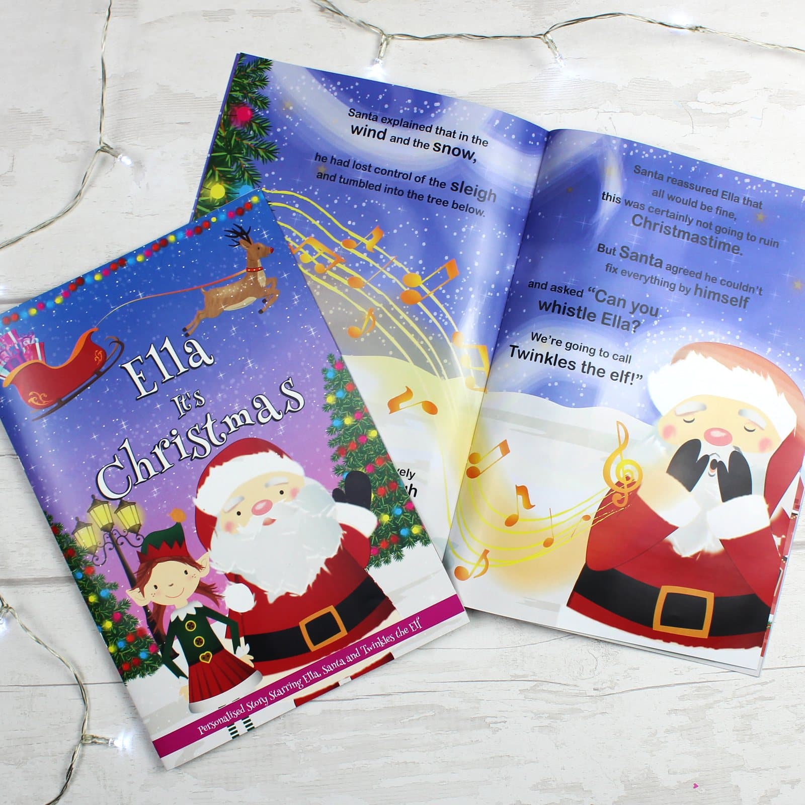 Personalised Girls It's Christmas story book featuring Santa and Twinkles the Elf