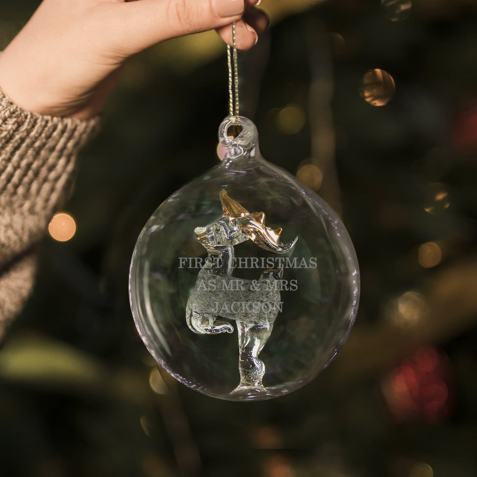 Glass bauble with a glass reindeer inside