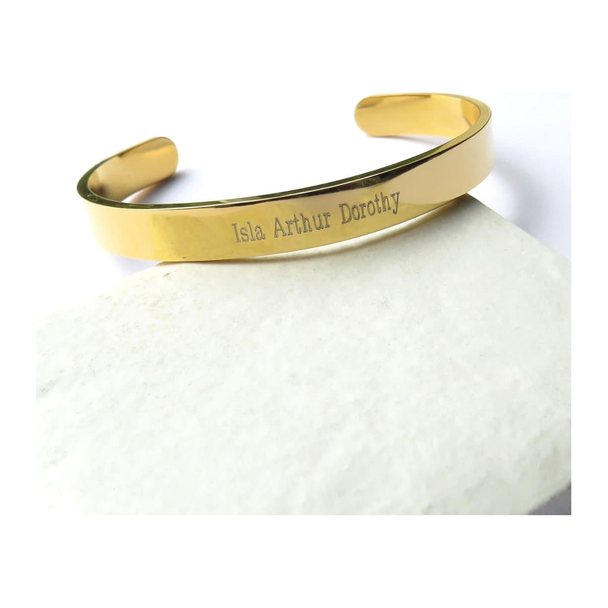 Gold coloured personalised bangle for men in stainless steel