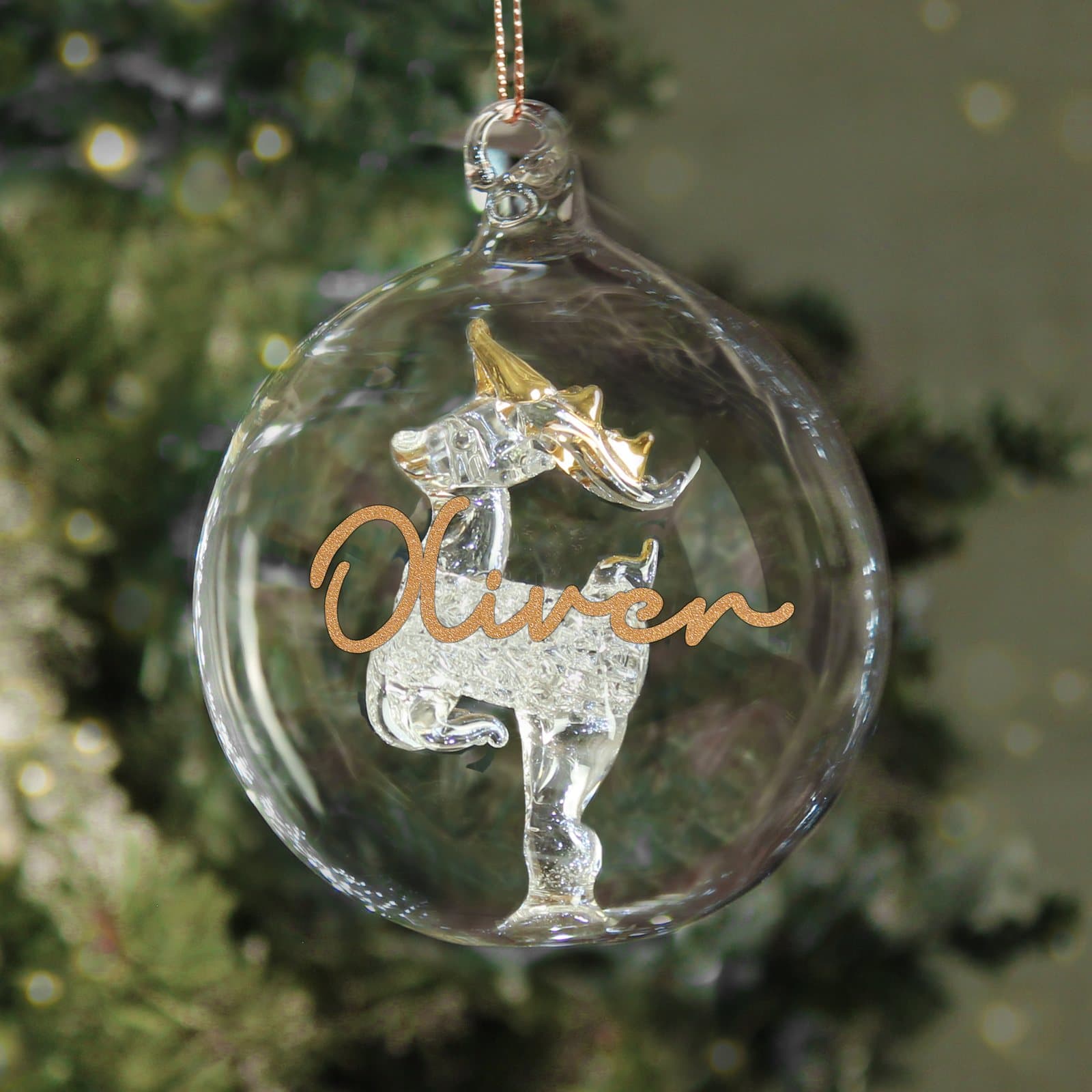 Gold glitter reindeer glass bauble