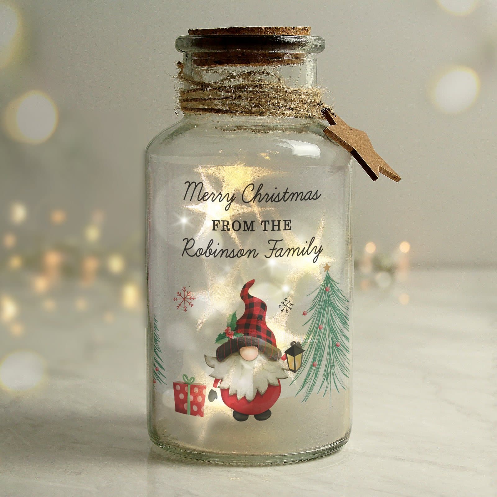 Glass LED jar with a gonk Christmas scene