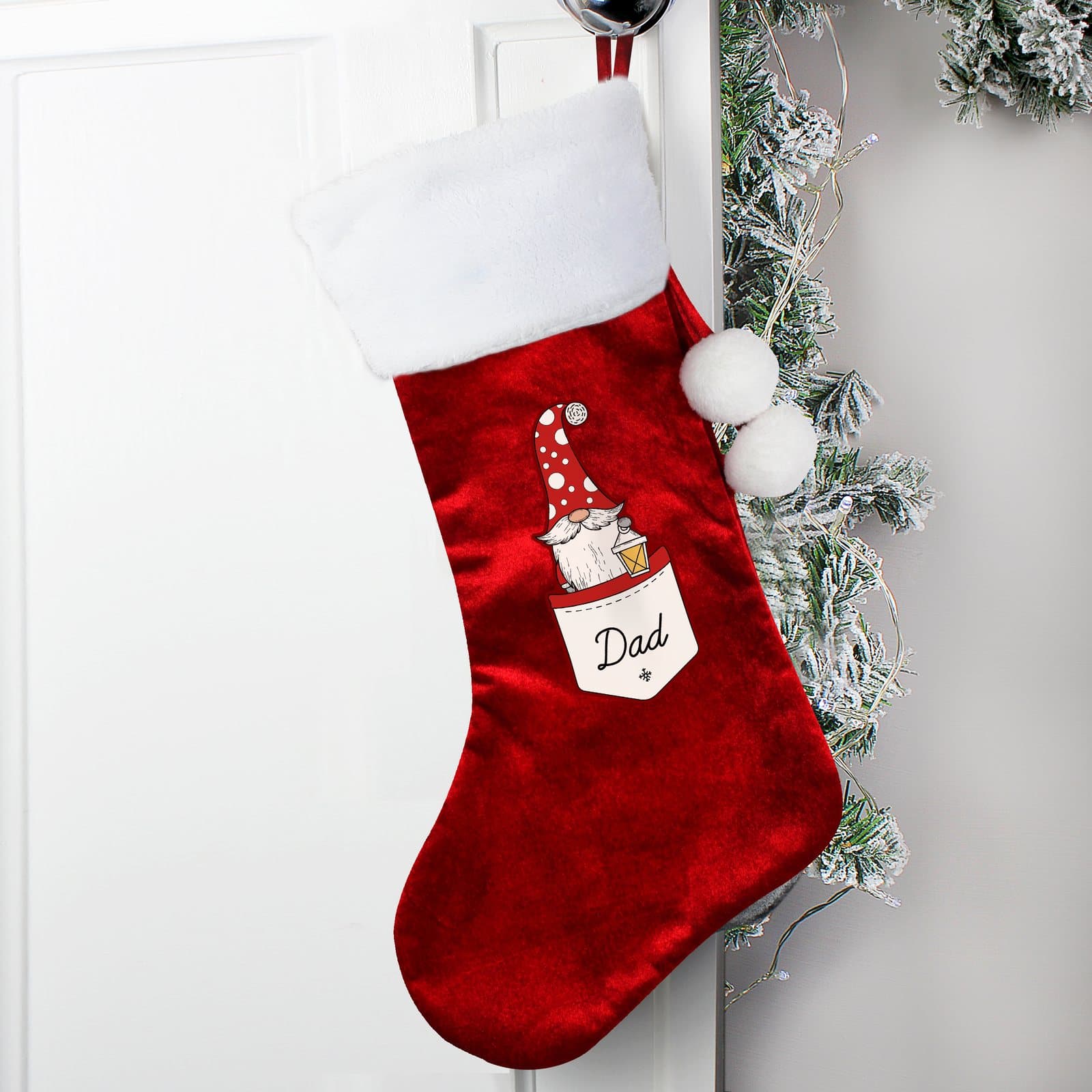 Red velvet male Gonk Christmas stocking with a plush white cuff
