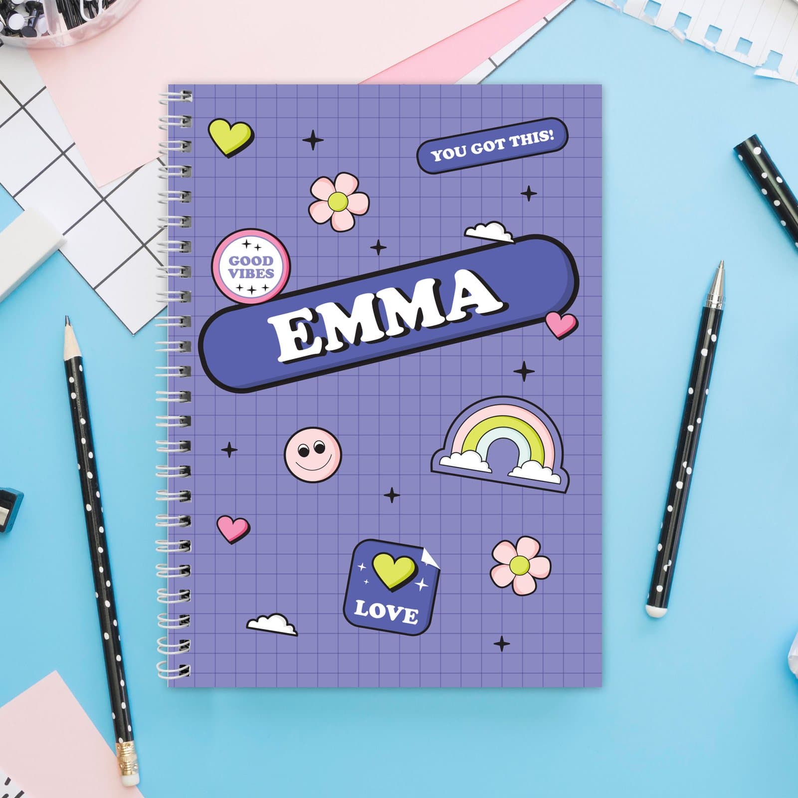 Good Vibes A5 notebook personalised with a name
