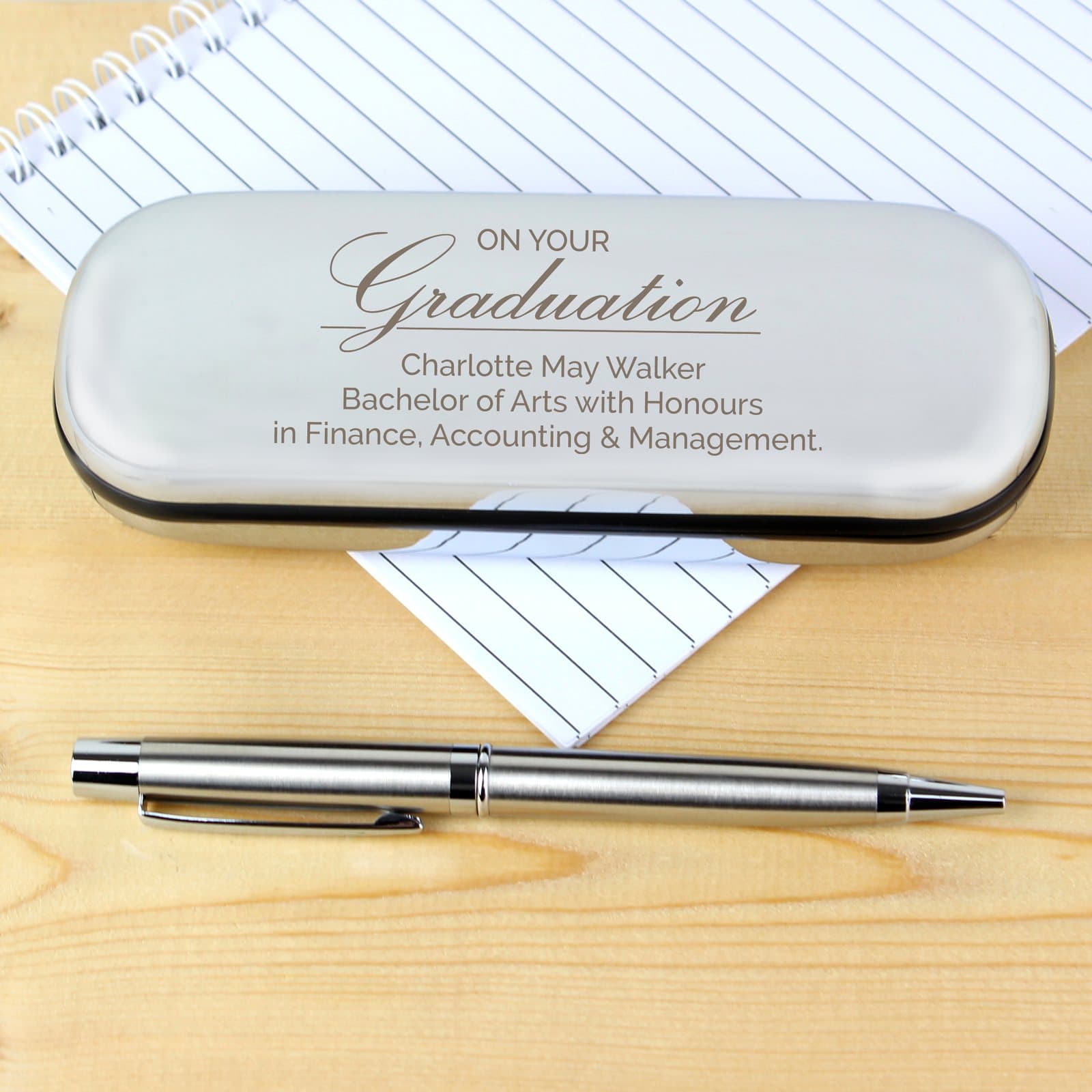 Graduation pen in a lined box set with a personalised message