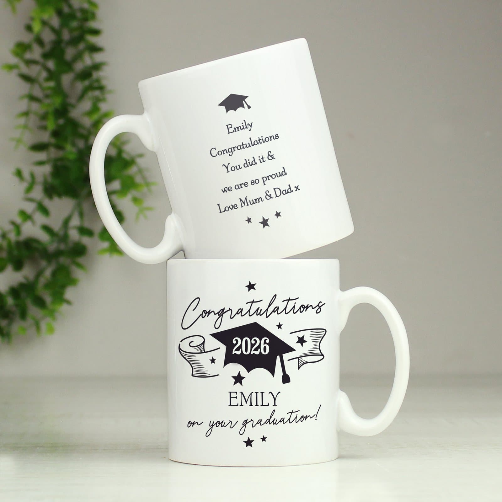 Ceramic graduation scroll mug personalised with a year, name and message