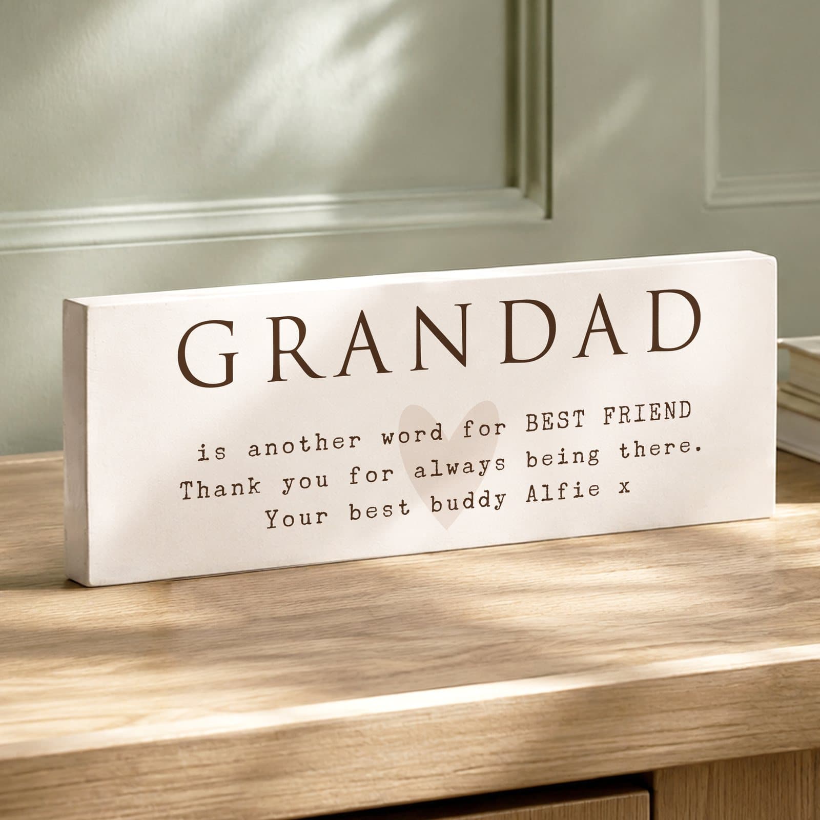 Wooden Grandad ornament with a heart and message