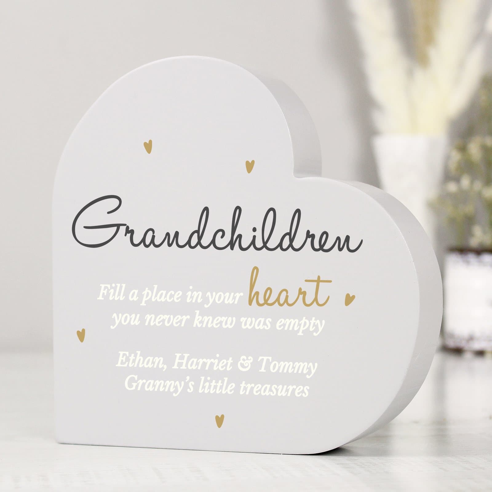 Grey painted wooden free standing heart ornament