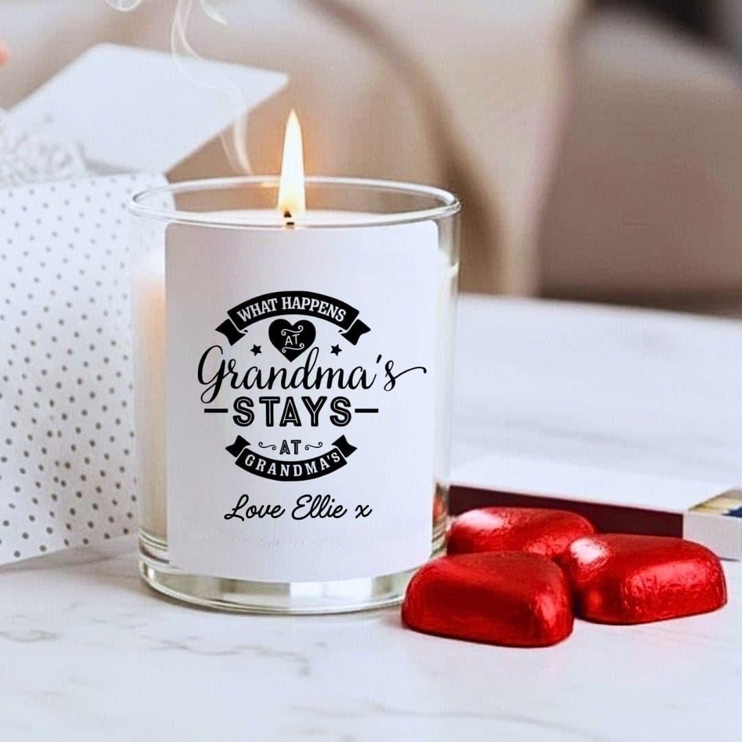 Personalised candle, milk chocolate hearts and matches in a gift box